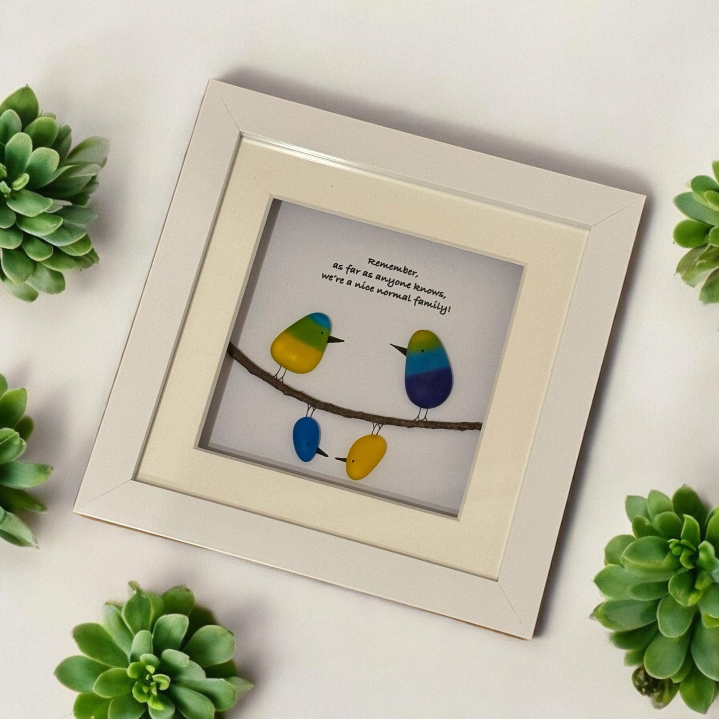 Personalised Family Picture, Fused Glass Family Gift, Unique Gift for a Family of Four, Rainbow Birds Fused Glass Picture, Handmade Gifts