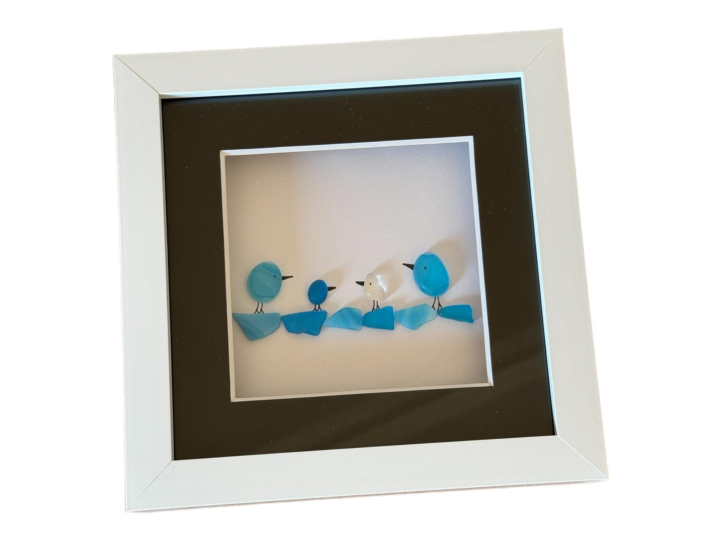 Personalised Family of Four Picture, Unique Fused Glass Gift, Fused Glass Birds Picture, Handmade Gift for a Family of Four, Family Gift