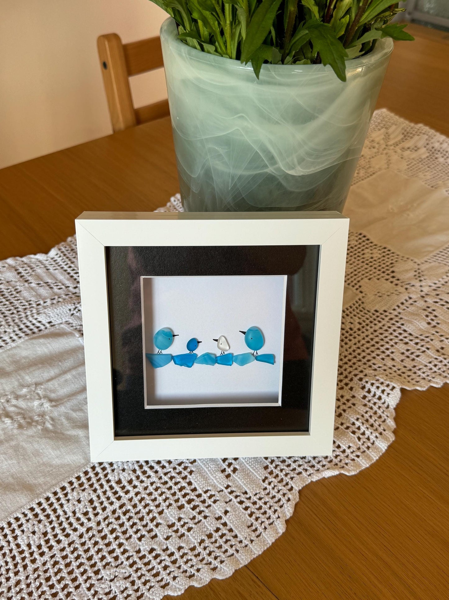 Personalised Family of Four Picture, Unique Fused Glass Gift, Fused Glass Birds Picture, Handmade Gift for a Family of Four, Family Gift