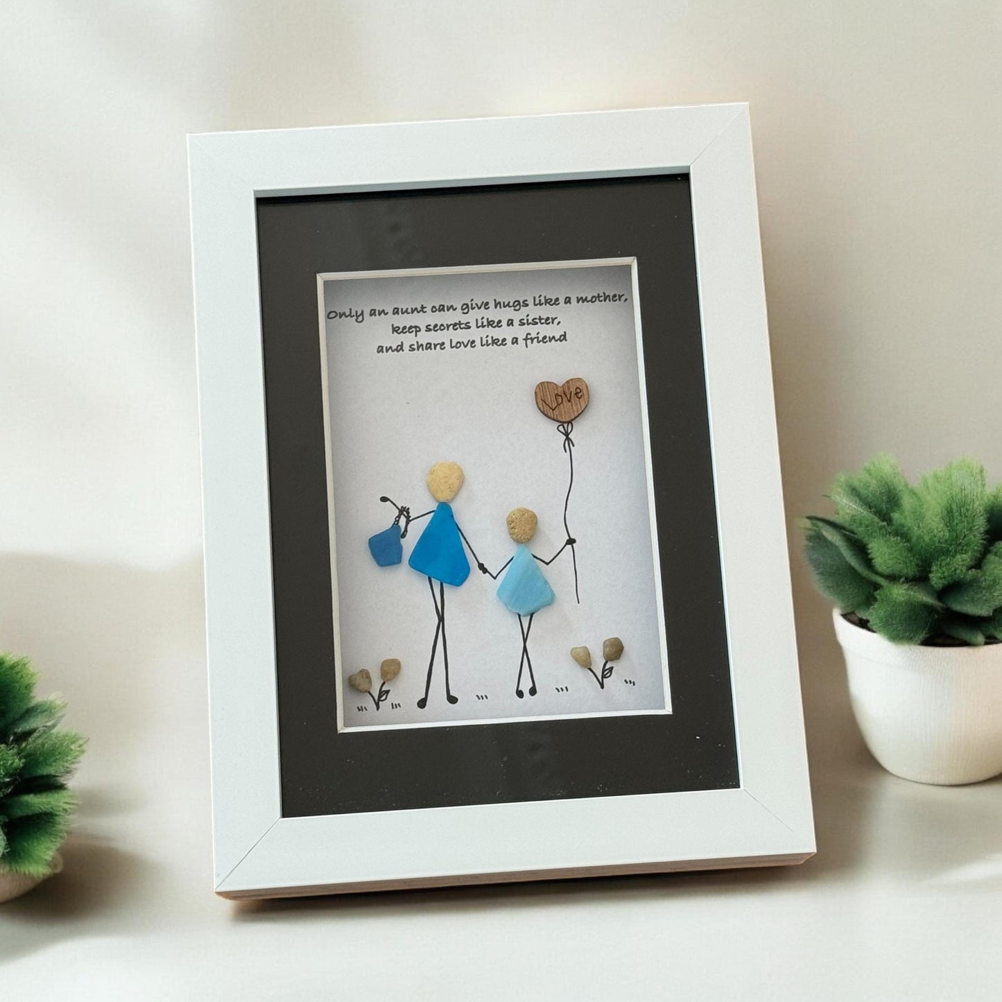 Personalised Fused Glass Auntie Picture, Unique Gift for Aunt and Niece, Handmade Gift for Aunt, Pebble and Fused Glass Picture for Aunt