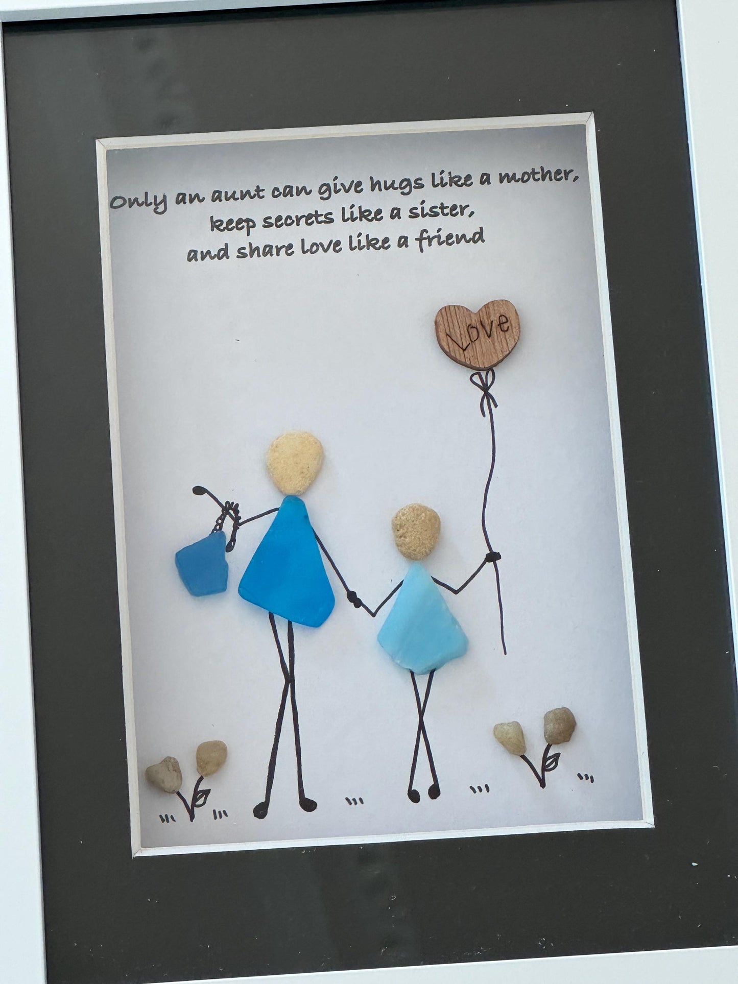 Personalised Fused Glass Auntie Picture, Unique Gift for Aunt and Niece, Handmade Gift for Aunt, Pebble and Fused Glass Picture for Aunt