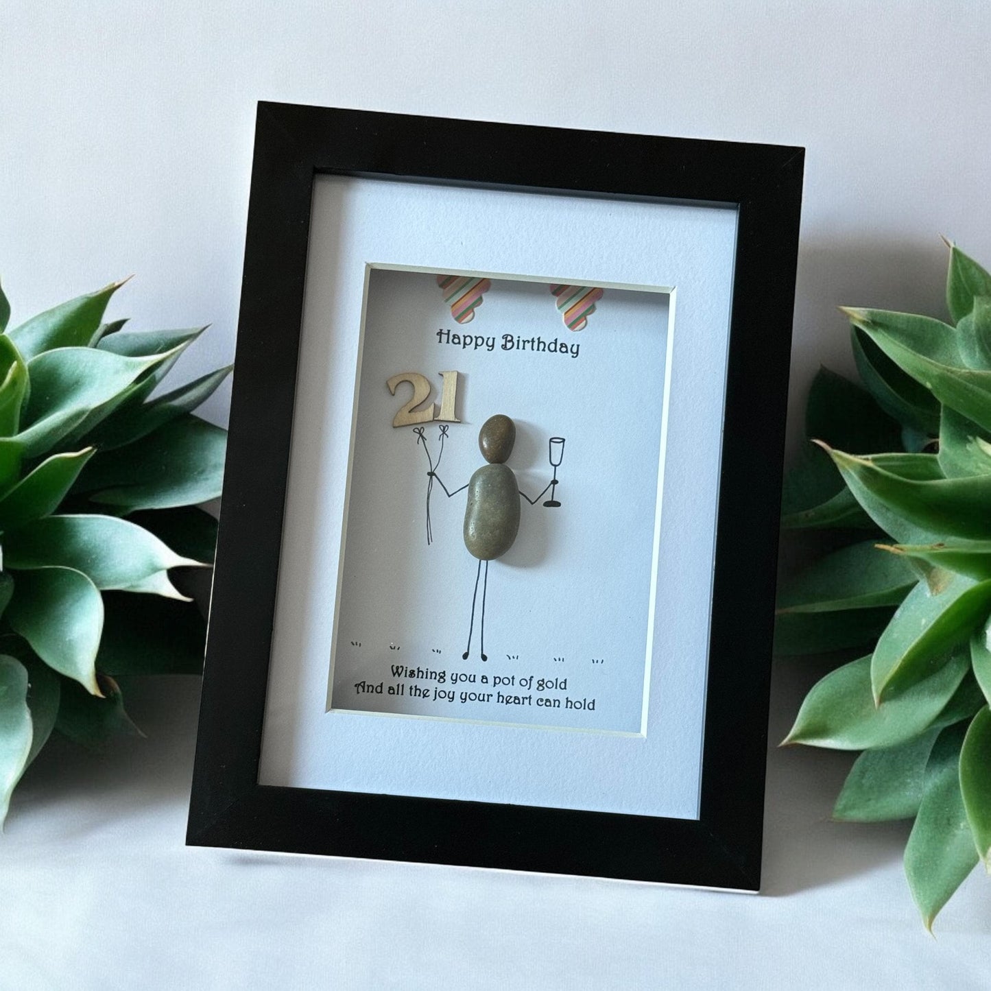 Personalised Birthday Pebble Picture, Unique Birthday Gift, Birthday Gift for a Friend, Handmade Pebble Picture for a Birthday, Gift for Dad