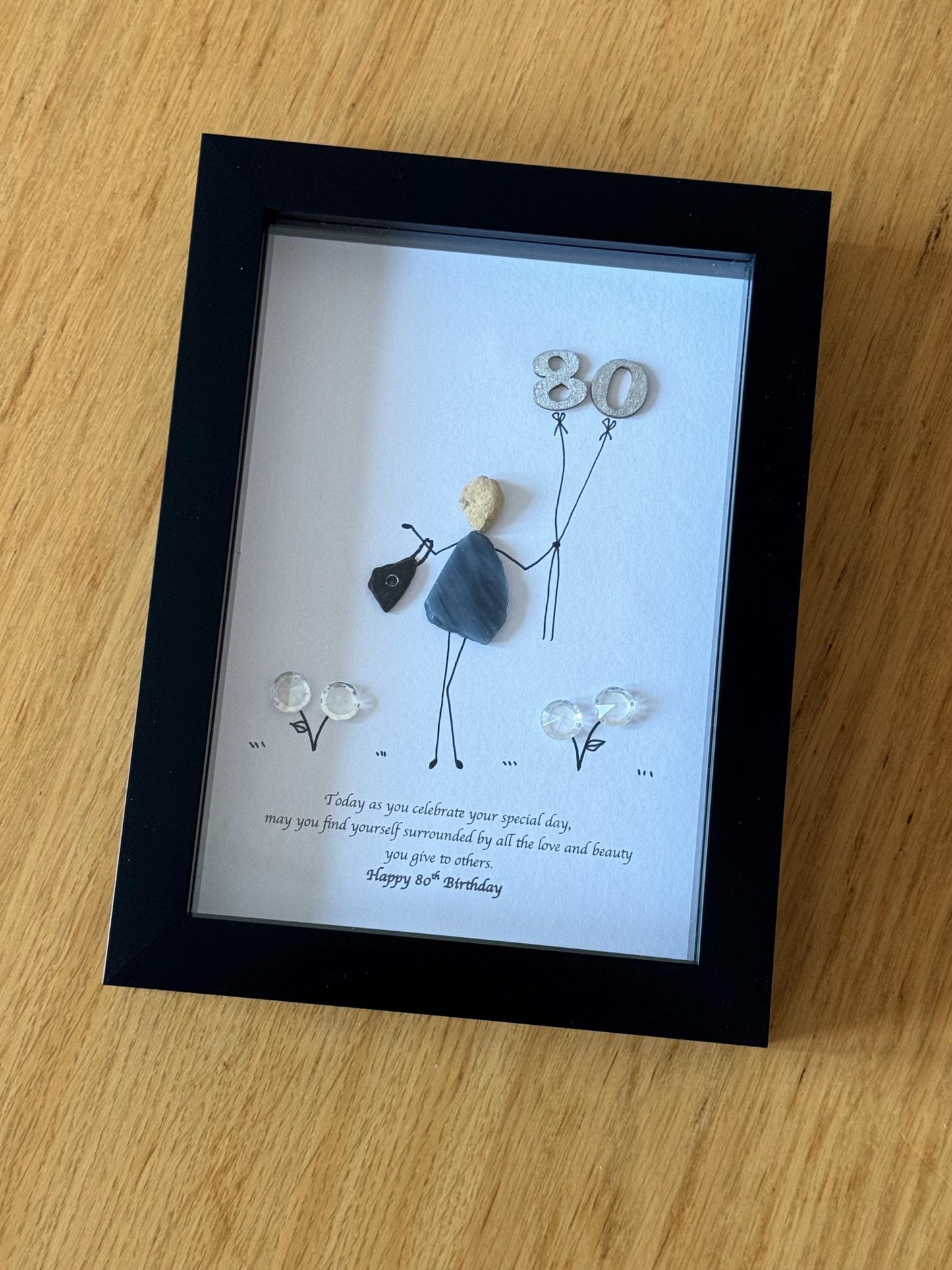Personalised 80th Birthday Pebble Picture, Unique Birthday Gift for 80 year old, 80th Birthday Pebble Picture, Handmade 80th Gift for Friend