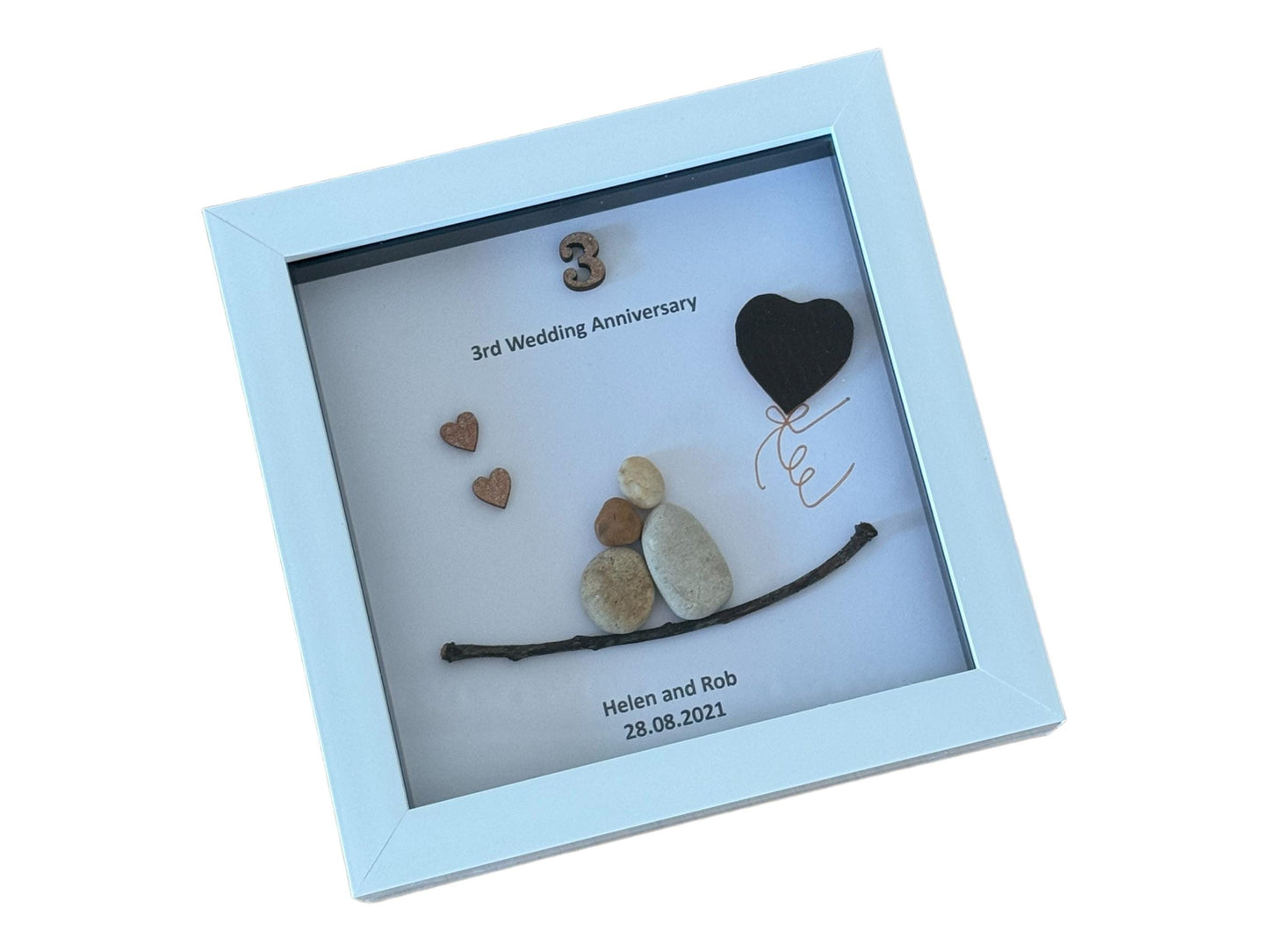 Leather Wedding Anniversary Gift, 3rd Wedding Anniversary Pebble Picture, 3rd Anniversary Gift for Husband, Personalised Wedding Gift