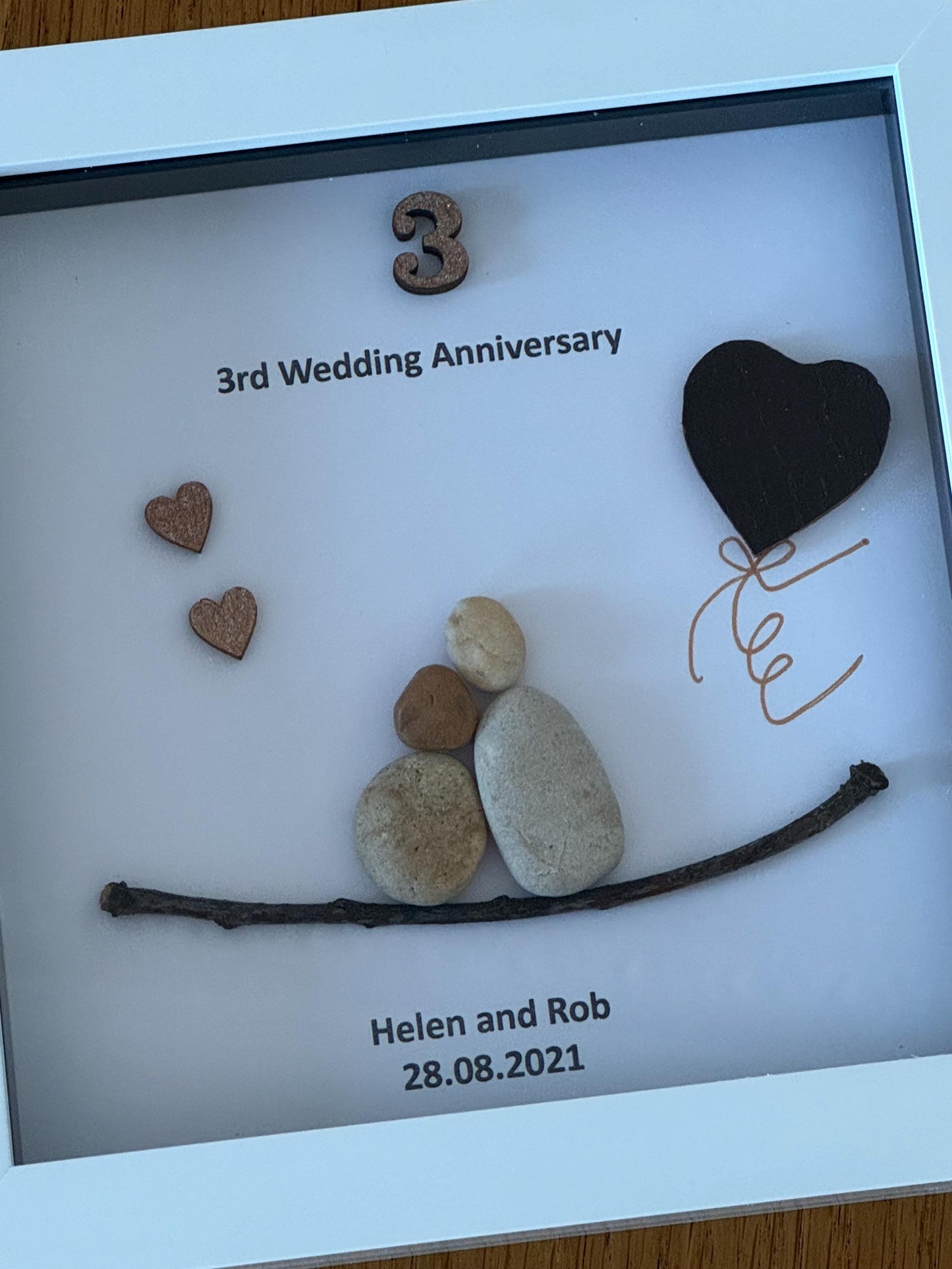 Leather Wedding Anniversary Gift, 3rd Wedding Anniversary Pebble Picture, 3rd Anniversary Gift for Husband, Personalised Wedding Gift