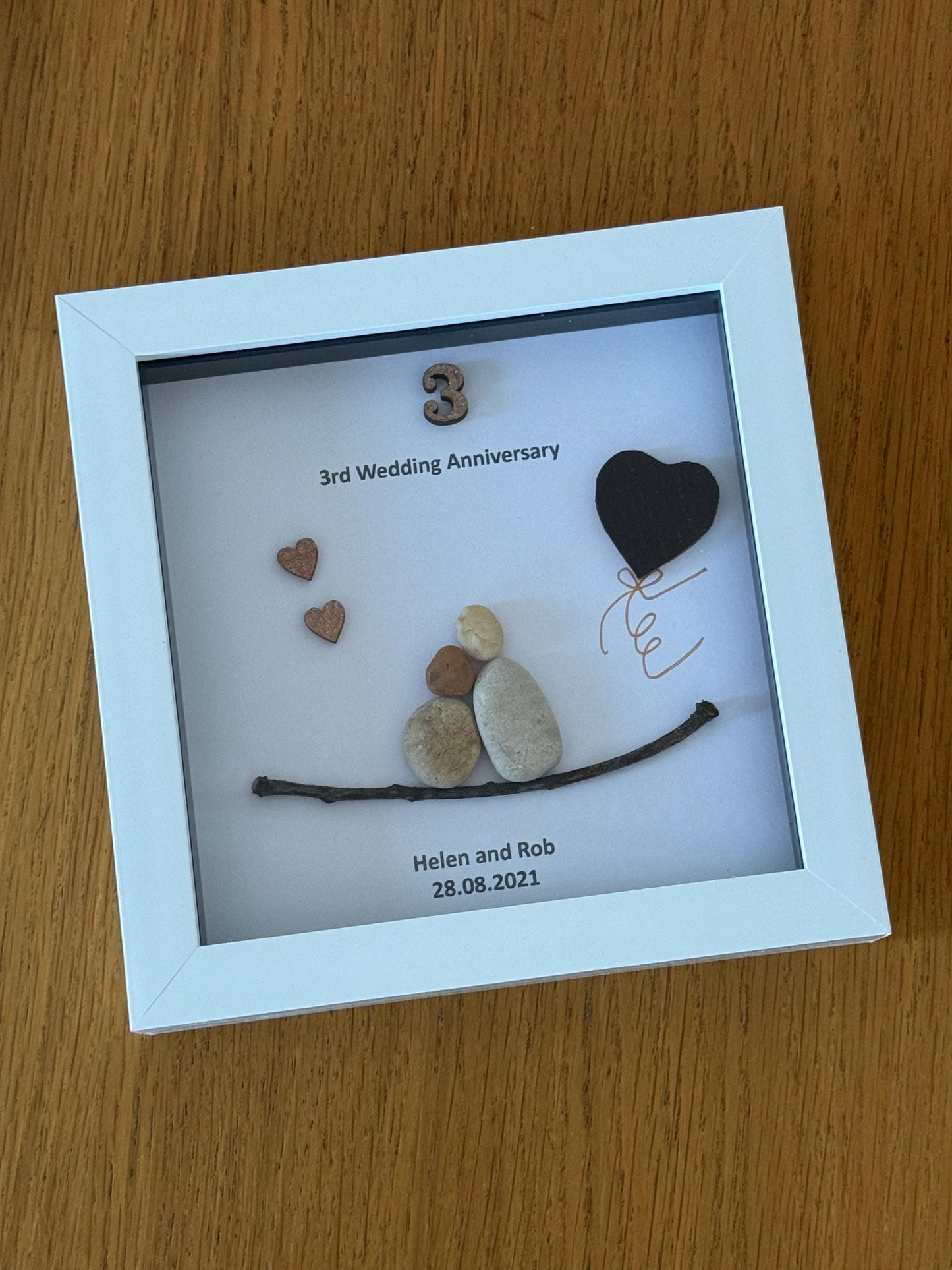 Leather Wedding Anniversary Gift, 3rd Wedding Anniversary Pebble Picture, 3rd Anniversary Gift for Husband, Personalised Wedding Gift