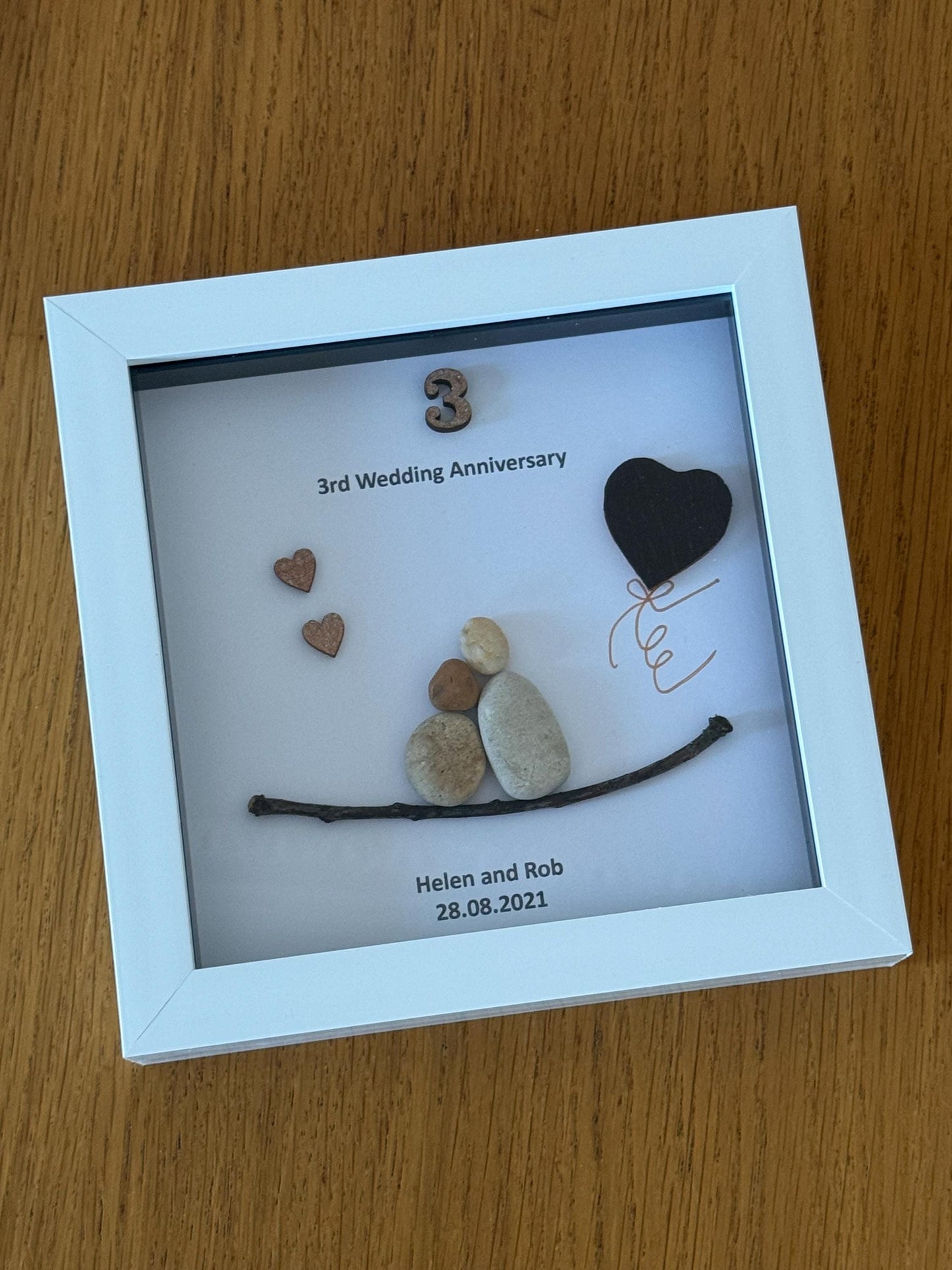 Leather Wedding Anniversary Gift, 3rd Wedding Anniversary Pebble Picture, 3rd Anniversary Gift for Husband, Personalised Wedding Gift