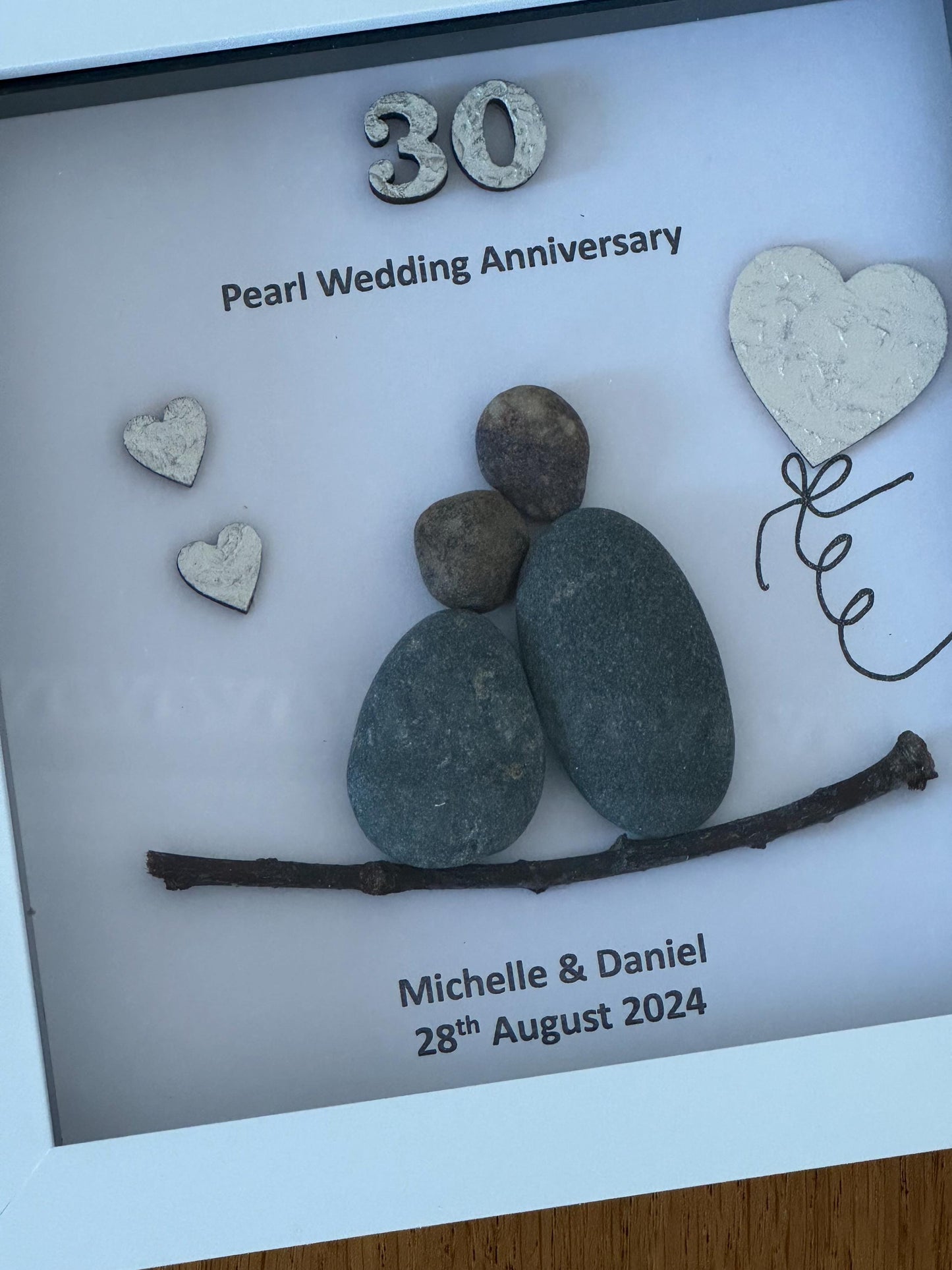 Pearl Wedding Anniversary, 30th Wedding Anniversary Gift, Wedding Anniversary Pebble Artwork, Personalised Pebble Frame