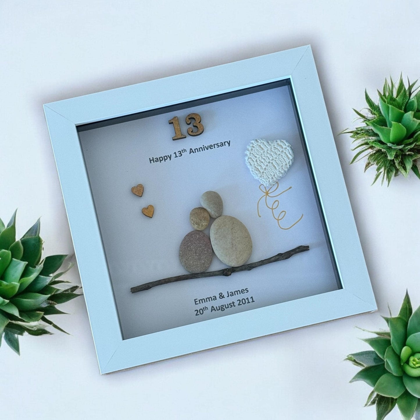 Lace Wedding Anniversary Gift, 13th Anniversary Pebble Frame, Lace 13th Anniversary Picture, Lace Anniversary Pebble Artwork,