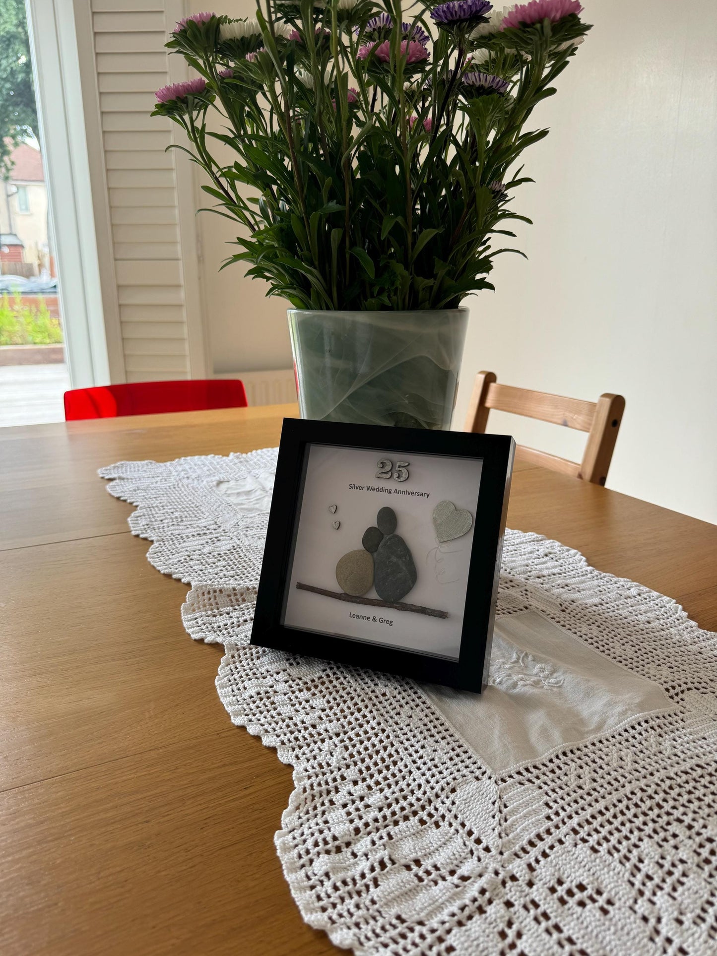 Silver Wedding Anniversary Gift, 25th Anniversary Gift, Wedding Gifts, Silver Anniversary Pebble Artwork Frame, Silver Anniversary Frame