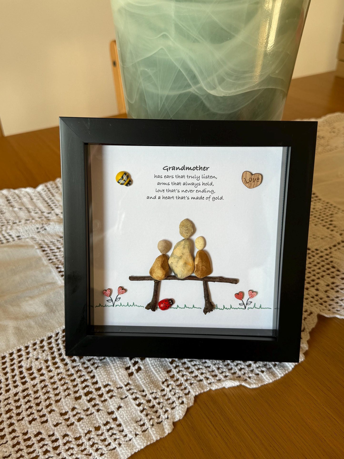Personalised Grandmother Pebble Picture, Pebble Picture Gift for Granny, Unique Personalised Gift for Grandma, Handmade Pebble Art for Nana