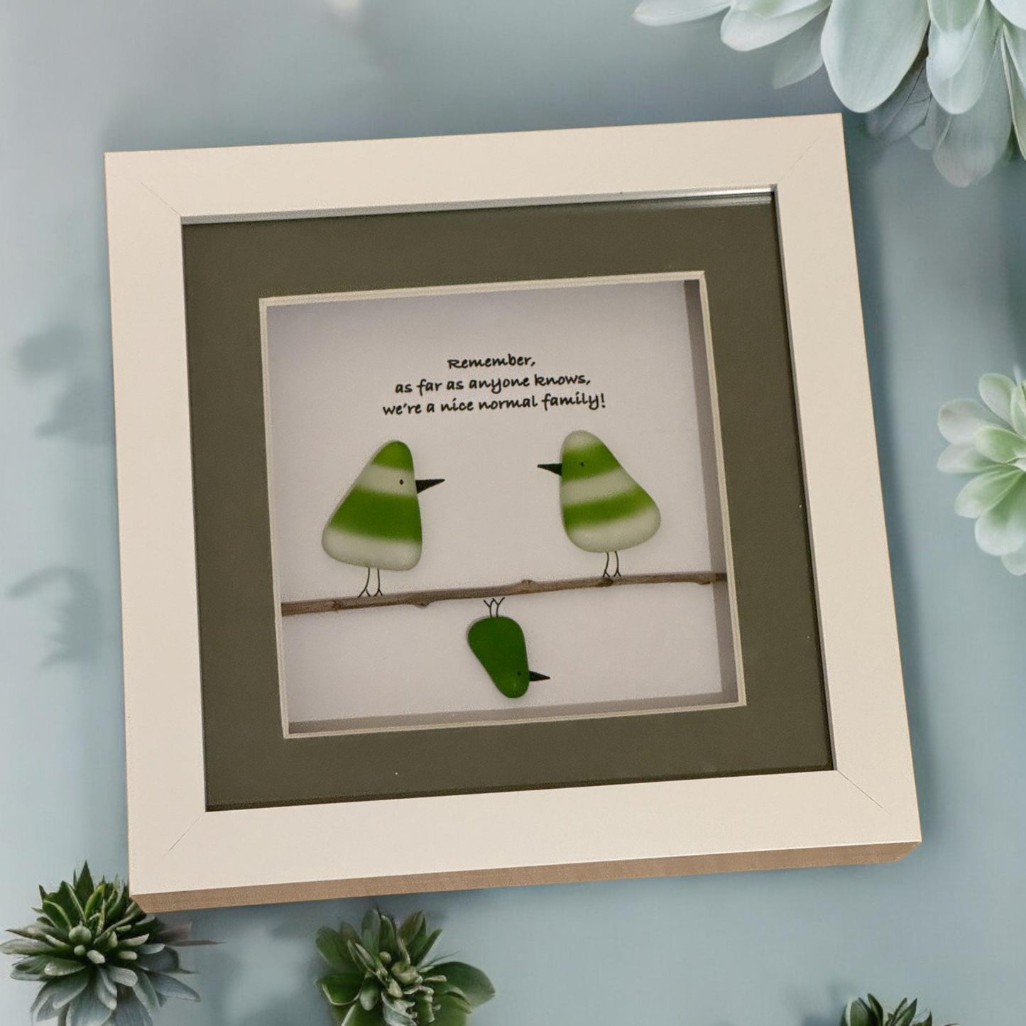 Personalised Family Fused Glass Picture, Unique Family of Three Gift, Handmade Gift for a Family, Fused Glass Rainbow Birds Picture