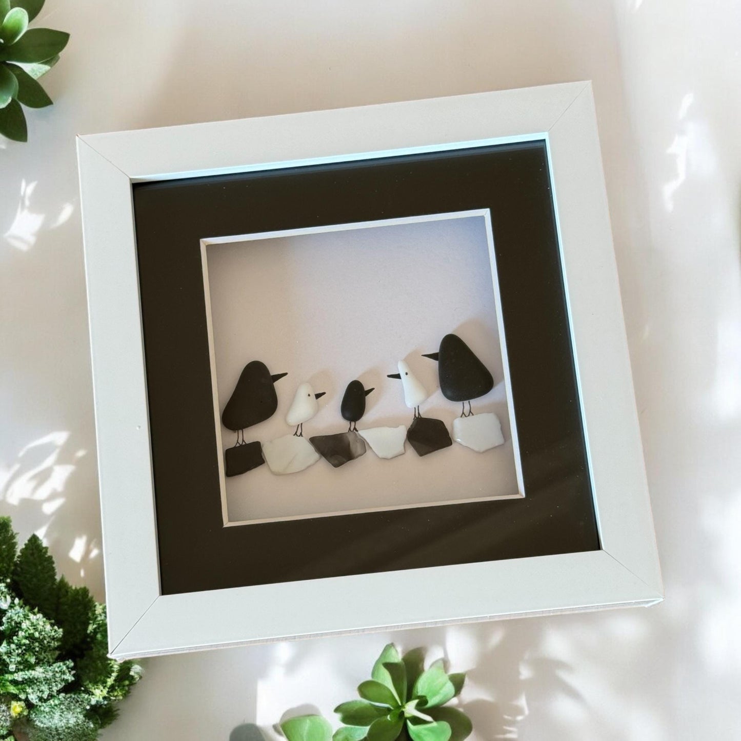 Personalised Family Fused Glass Picture, Unique Family of Five Gift, Gift for Mum, Gift for Dad, Gift for Her, Gift for Him, Family of Birds
