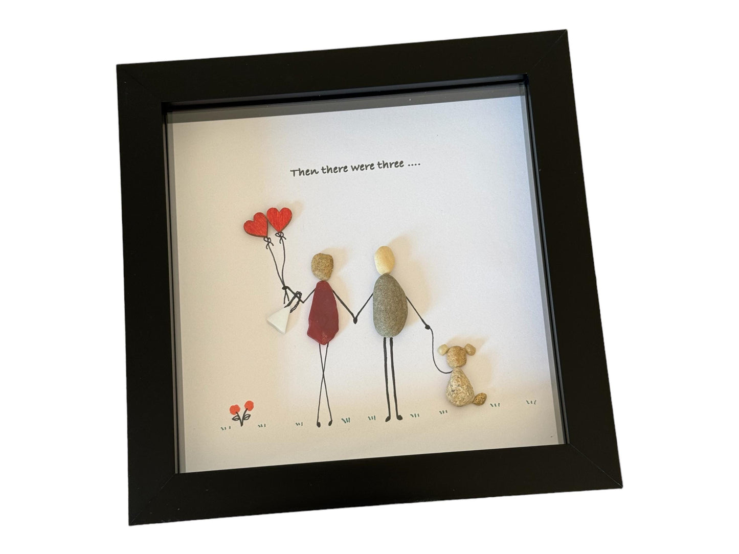 Personalised Couple with Dog Pebble Picture, Couple with Dog Unique Gift, Handmade Pebble Artwork for Couple, Family of Three Gift