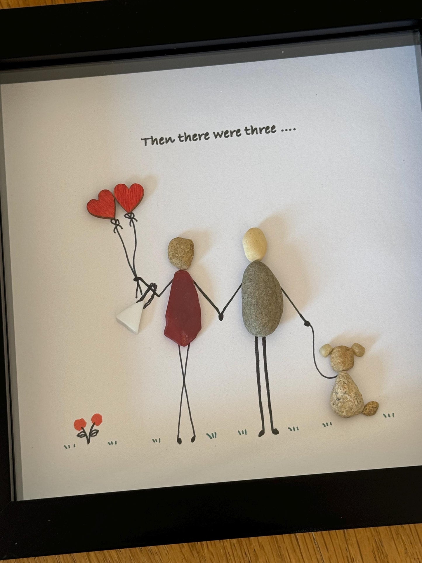 Personalised Couple with Dog Pebble Picture, Couple with Dog Unique Gift, Handmade Pebble Artwork for Couple, Family of Three Gift