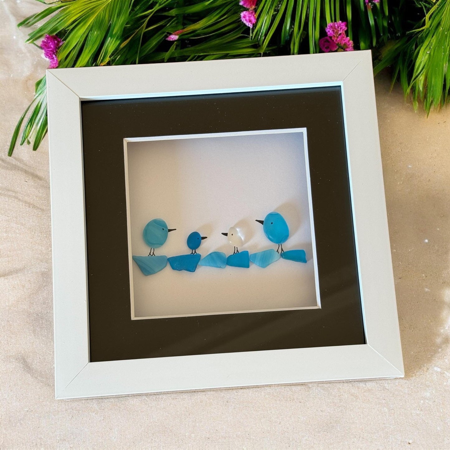 Personalised Family of Four Picture, Unique Fused Glass Gift, Fused Glass Birds Picture, Handmade Gift for a Family of Four, Family Gift