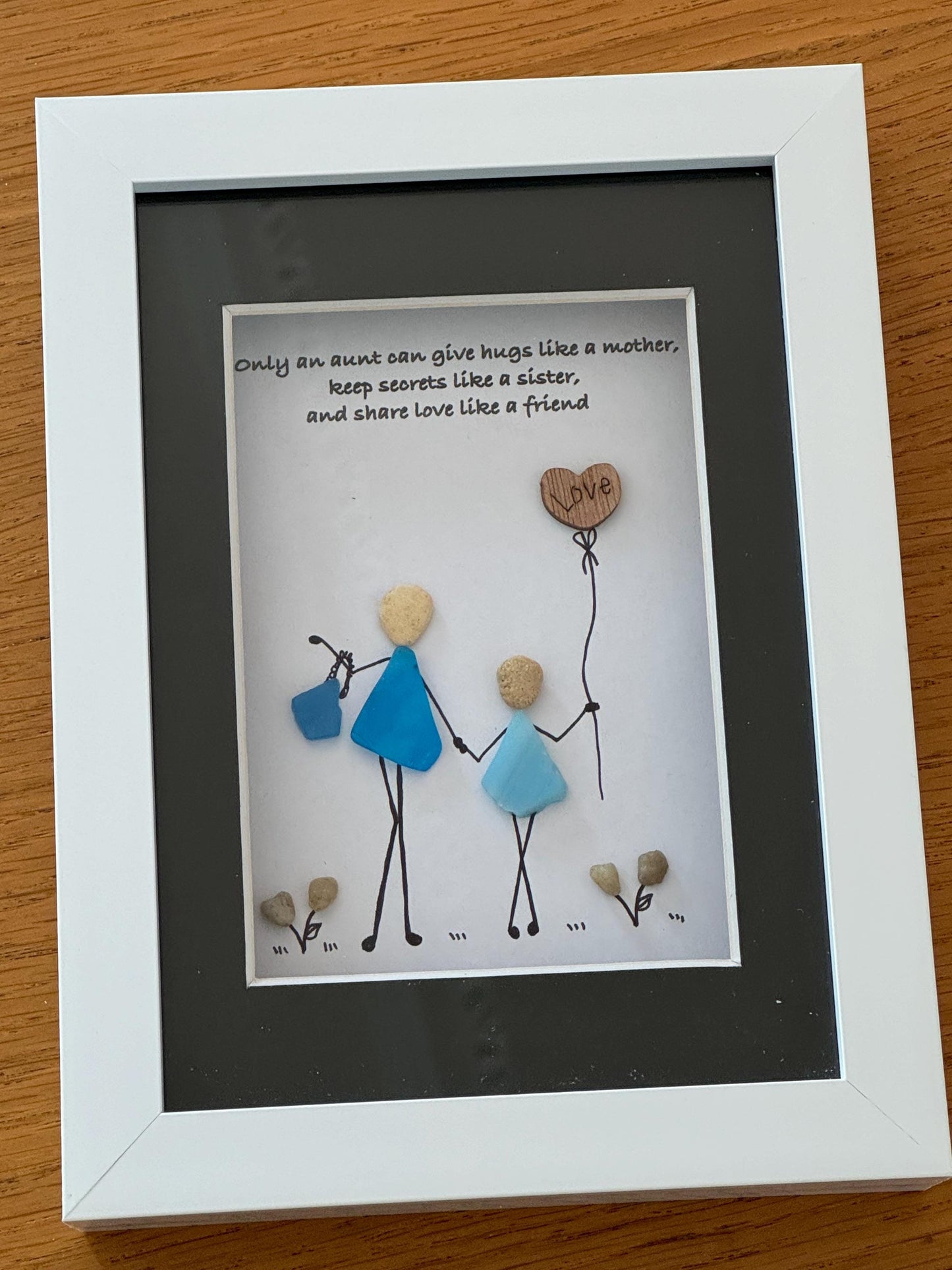 Personalised Fused Glass Auntie Picture, Unique Gift for Aunt and Niece, Handmade Gift for Aunt, Pebble and Fused Glass Picture for Aunt