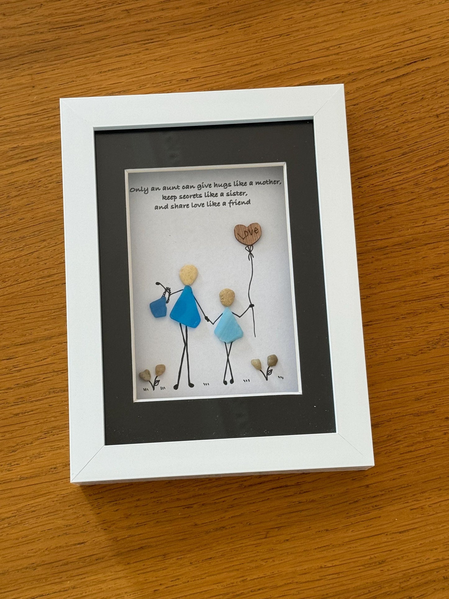 Personalised Fused Glass Auntie Picture, Unique Gift for Aunt and Niece, Handmade Gift for Aunt, Pebble and Fused Glass Picture for Aunt