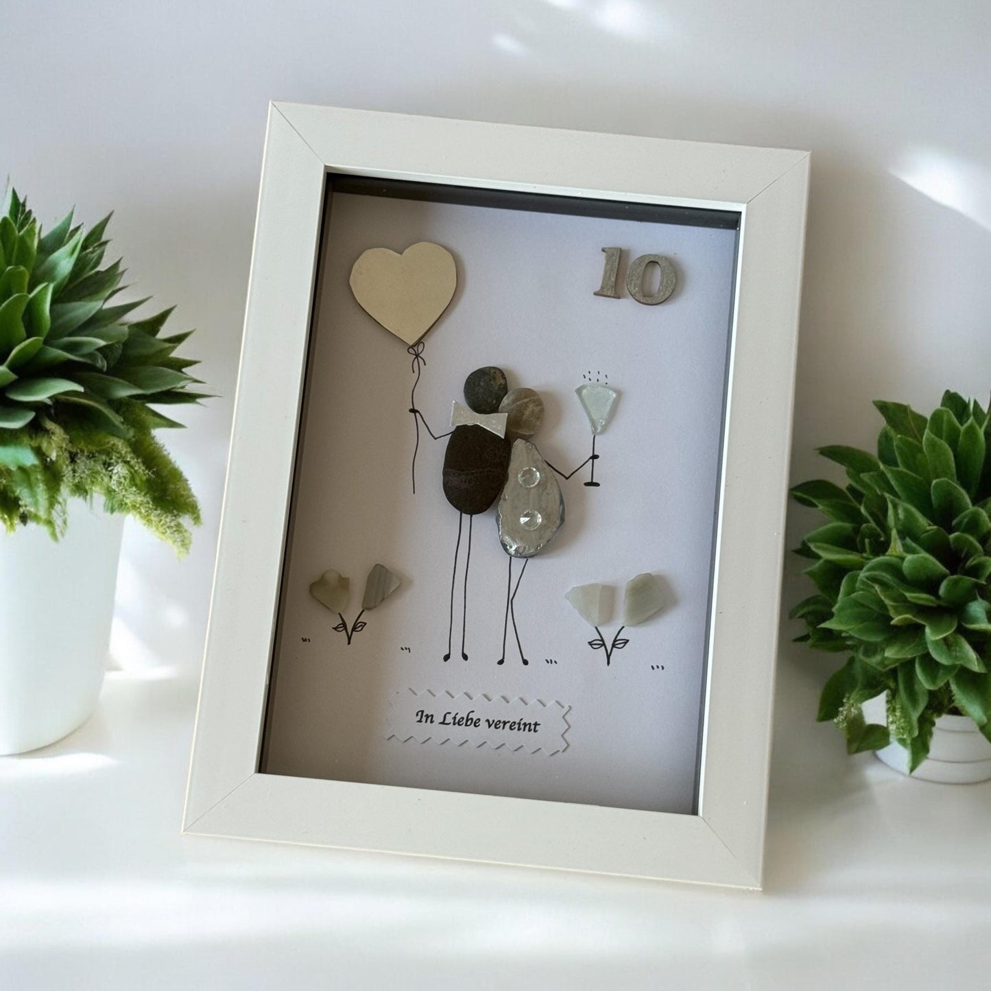 Personalised 10th Wedding Anniversary Pebble Picture, Unique anniversary gift, Tin wedding anniversary gift, Gift for couple,