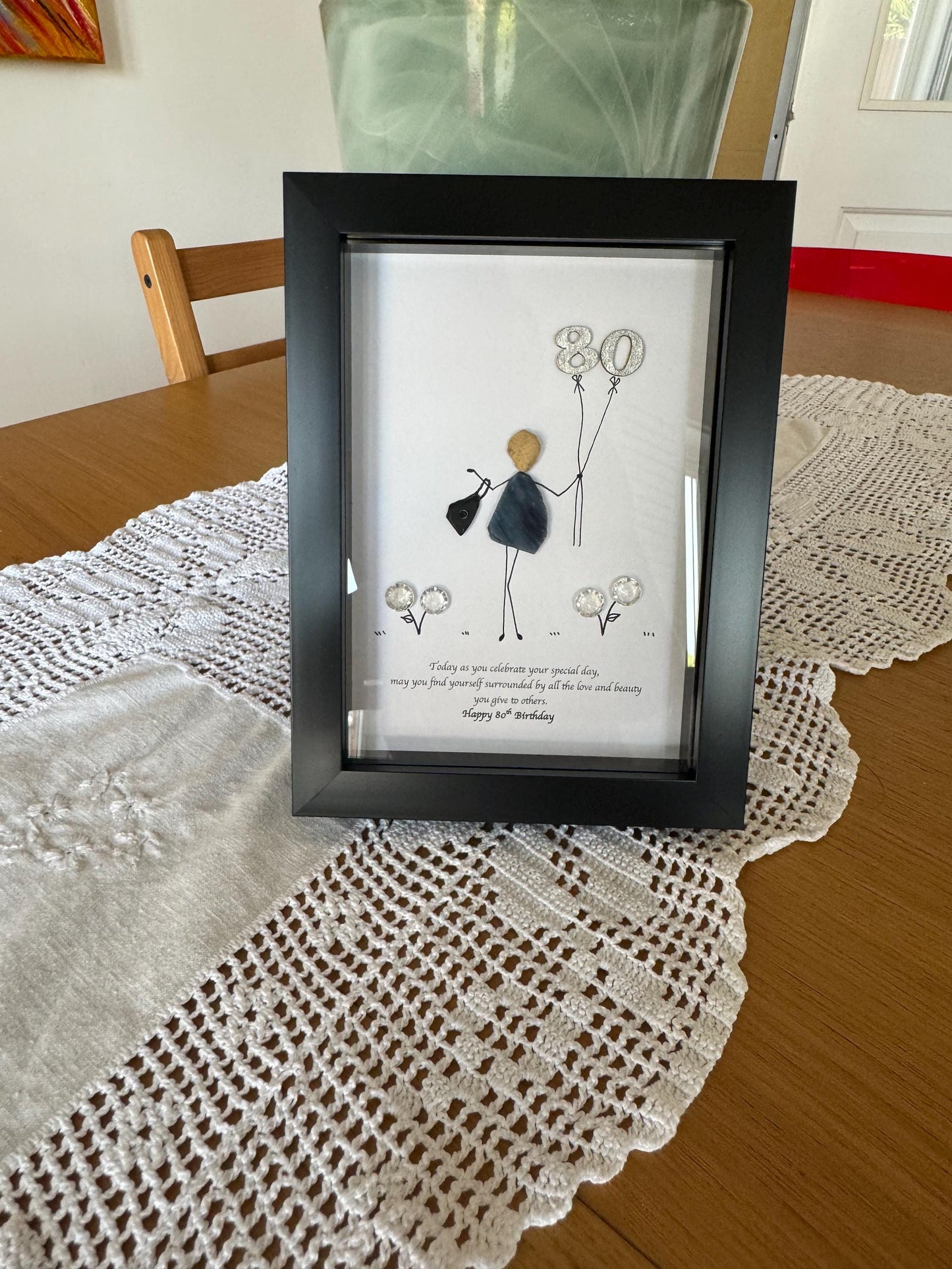 Personalised 80th Birthday Pebble Picture, Unique Birthday Gift for 80 year old, 80th Birthday Pebble Picture, Handmade 80th Gift for Friend