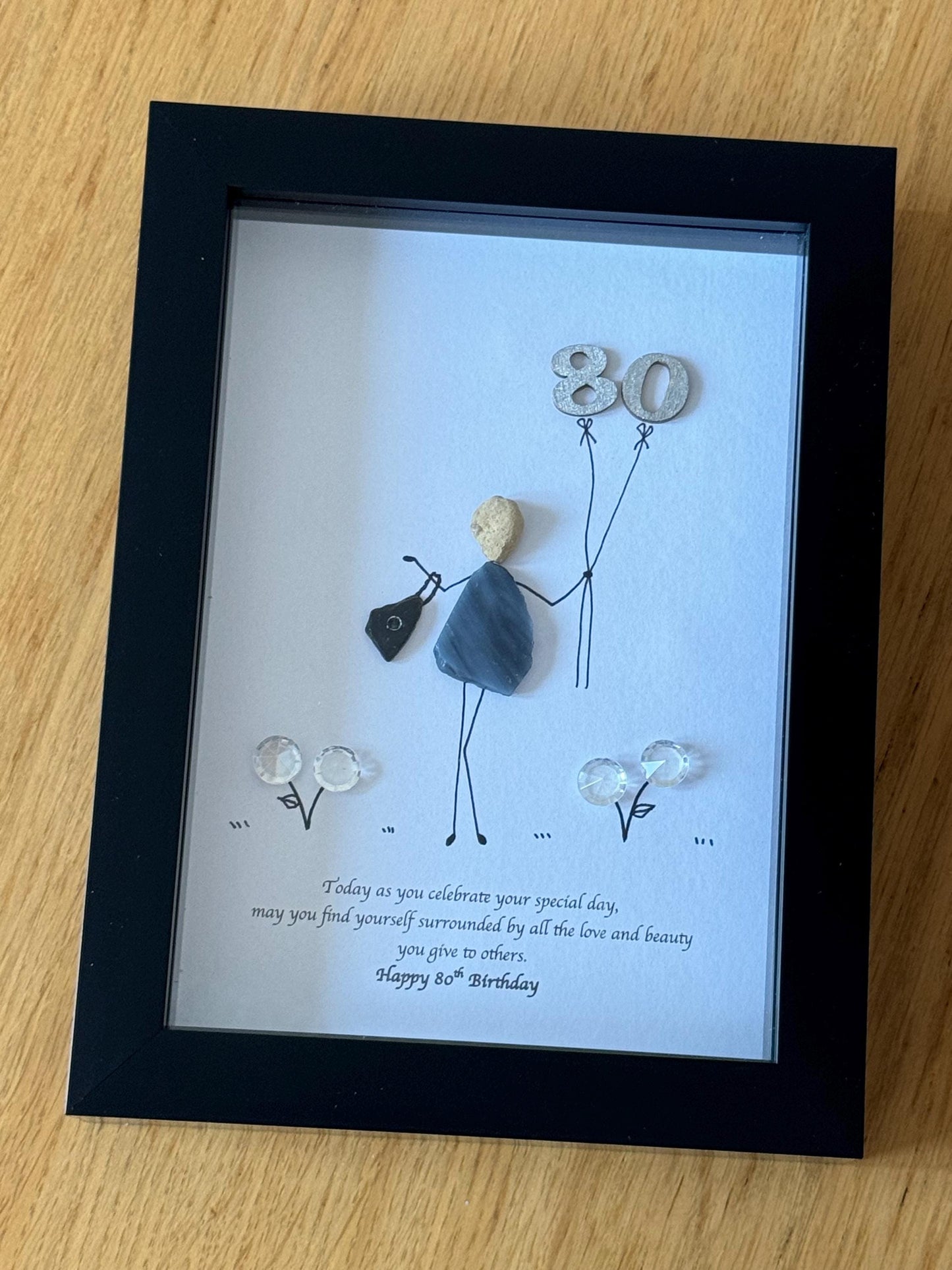 Personalised 80th Birthday Pebble Picture, Unique Birthday Gift for 80 year old, 80th Birthday Pebble Picture, Handmade 80th Gift for Friend