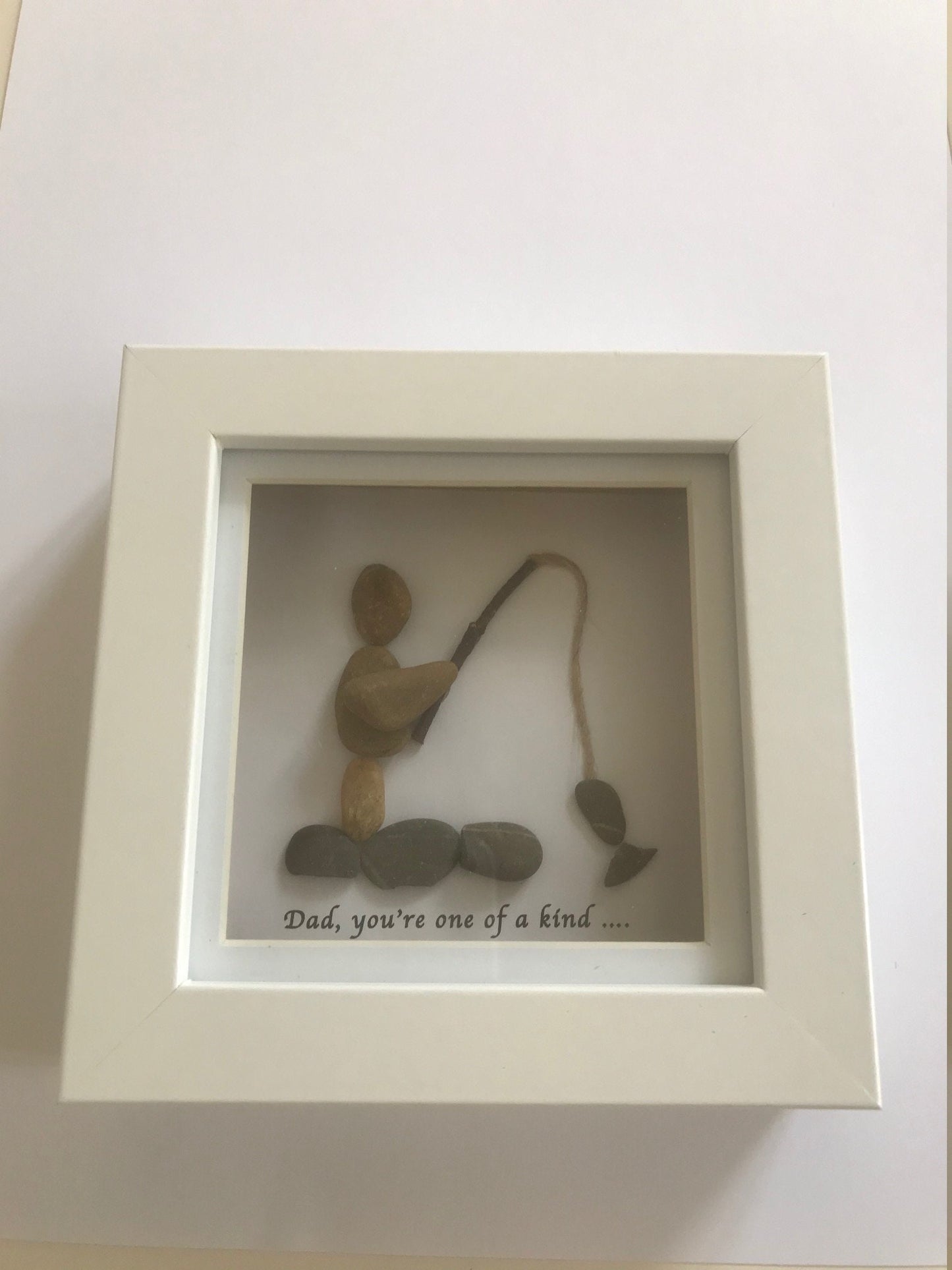 Personalised Father Pebble Picture, Father's Day Pebble Art, Framed Pebble Gift for Dad, Family Pebble Picture, Unique Dad Pebble Picture