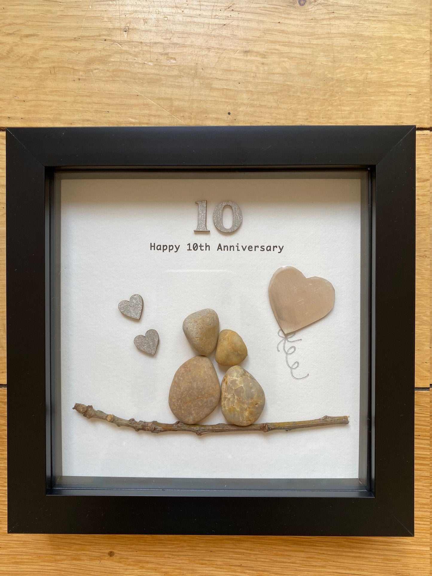 10th Wedding Anniversary Pebble Artwork Frame, Tin  Wedding Anniversary Gift, Personalised Wedding Gifts