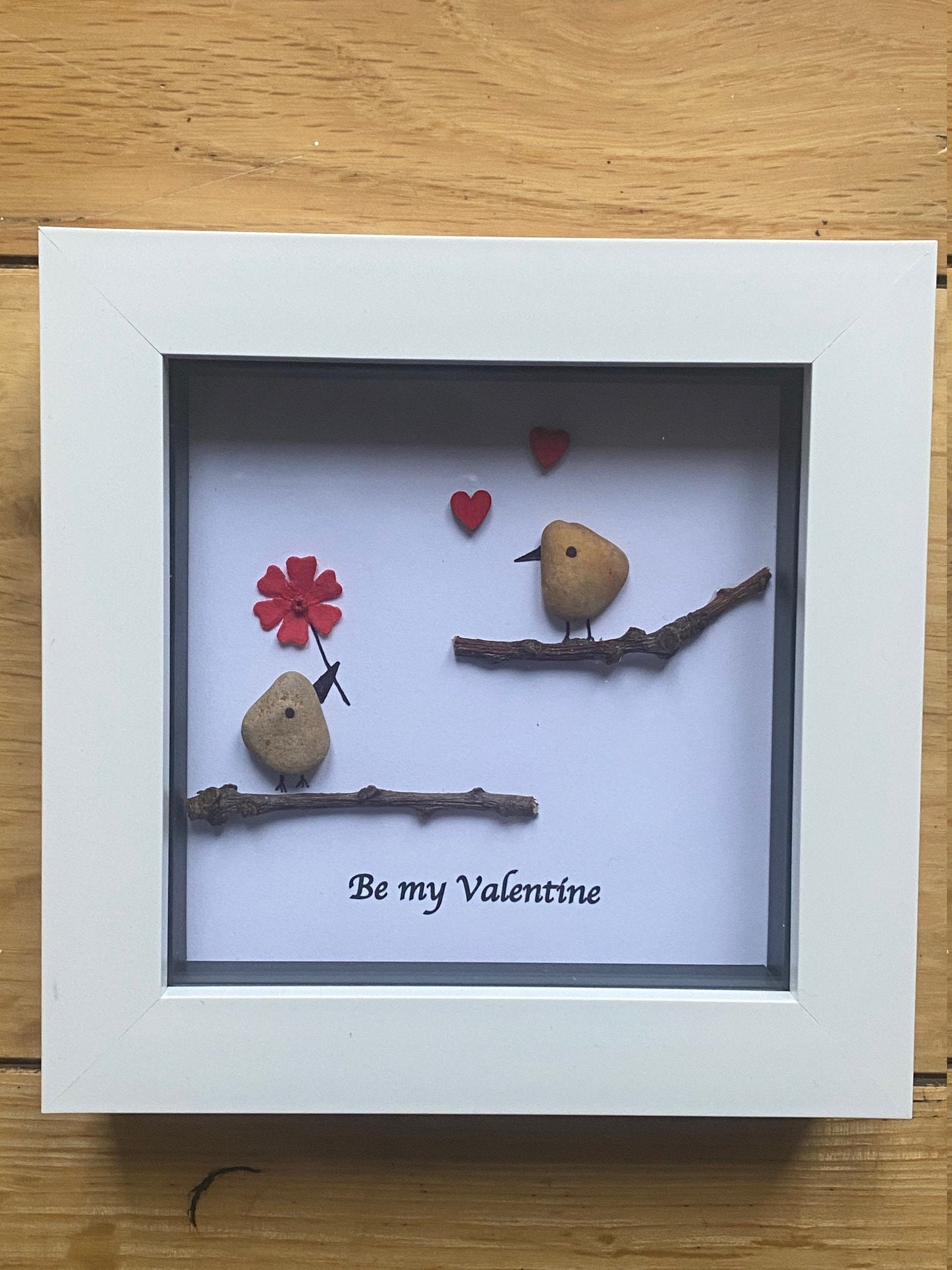 Valentine's Day Pebble Frame, Love Birds Pebble Gift, Be My Valentine Gift, Personalised Valentine's Day Gift, Handmade Pebble Artwork