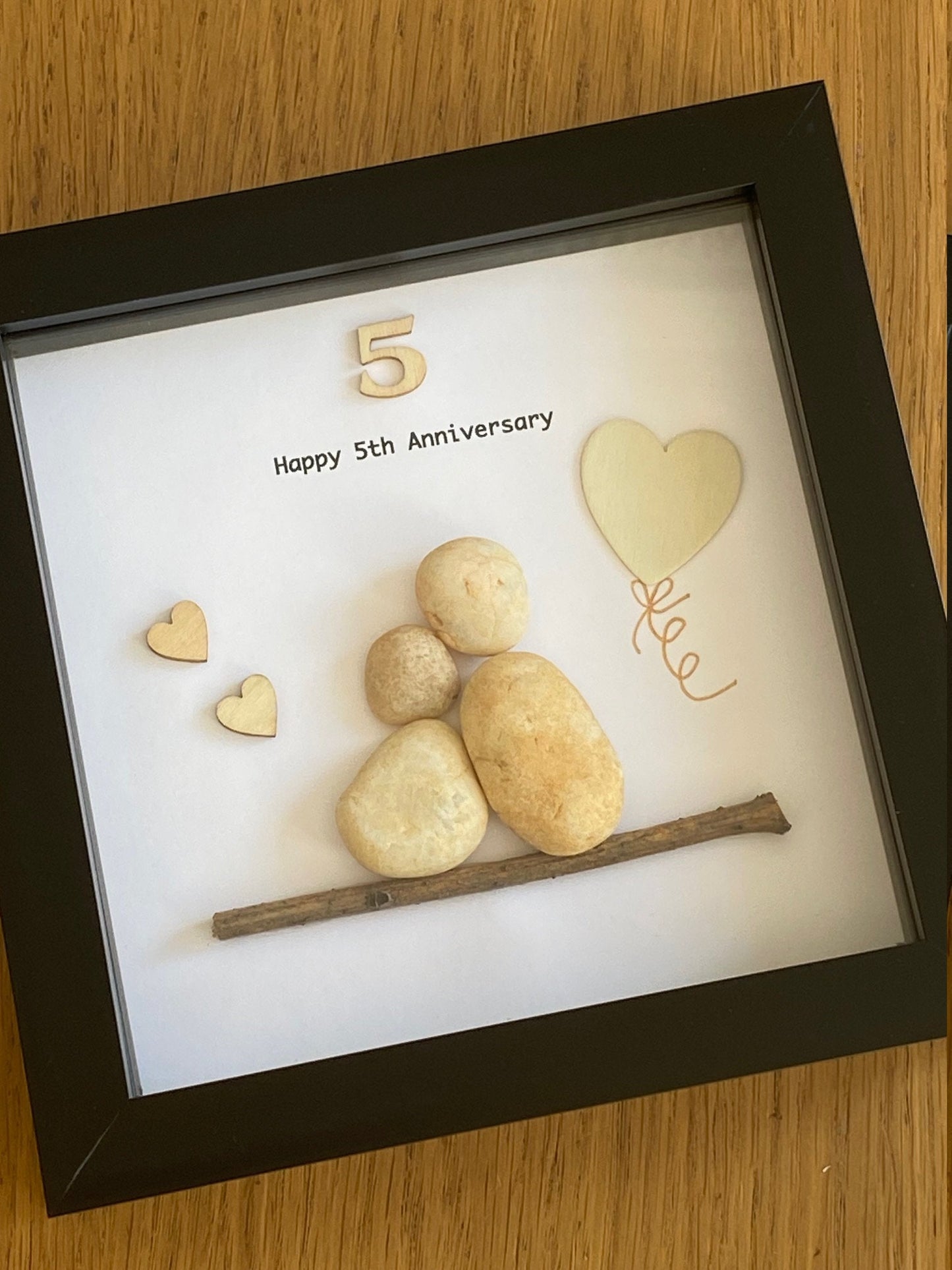 5th Wedding Anniversary Pebble Artwork Frame, Fifth Wedding Anniversary Gift, Wooden Wedding Gift,Personalised  Anniversary Frame