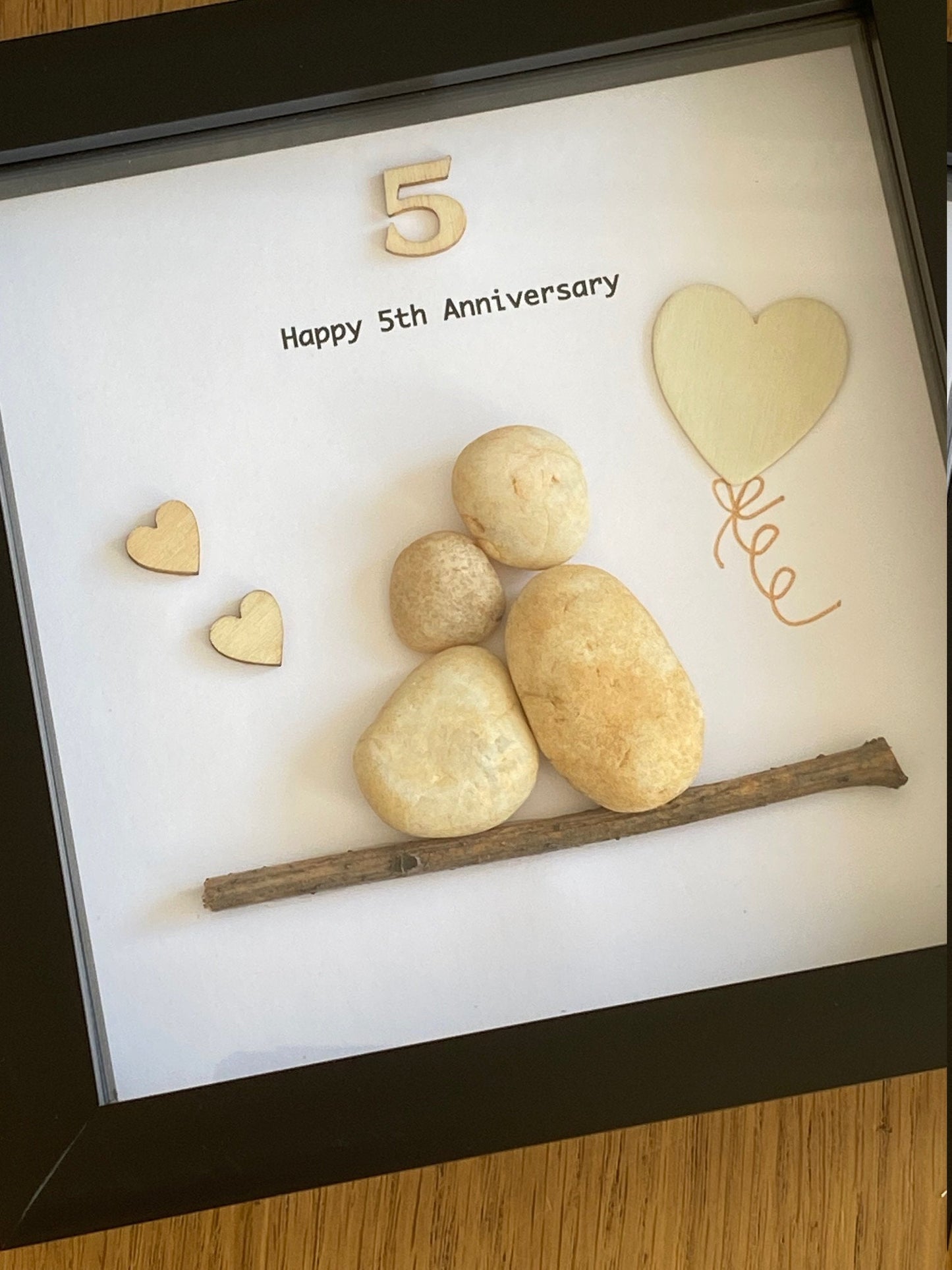 5th Wedding Anniversary Pebble Artwork Frame, Fifth Wedding Anniversary Gift, Wooden Wedding Gift,Personalised  Anniversary Frame