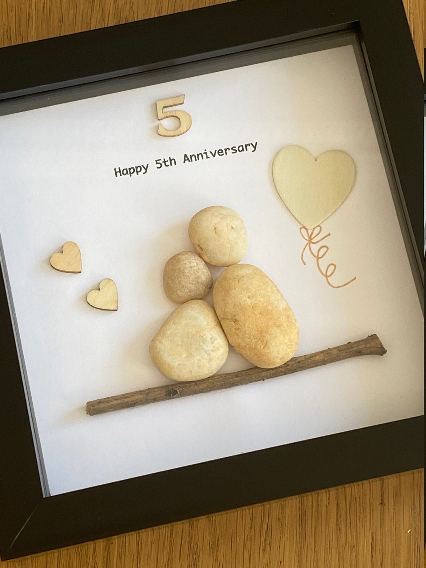 5th Wedding Anniversary Pebble Artwork Frame, Fifth Wedding Anniversary Gift, Wooden Wedding Gift,Personalised  Anniversary Frame