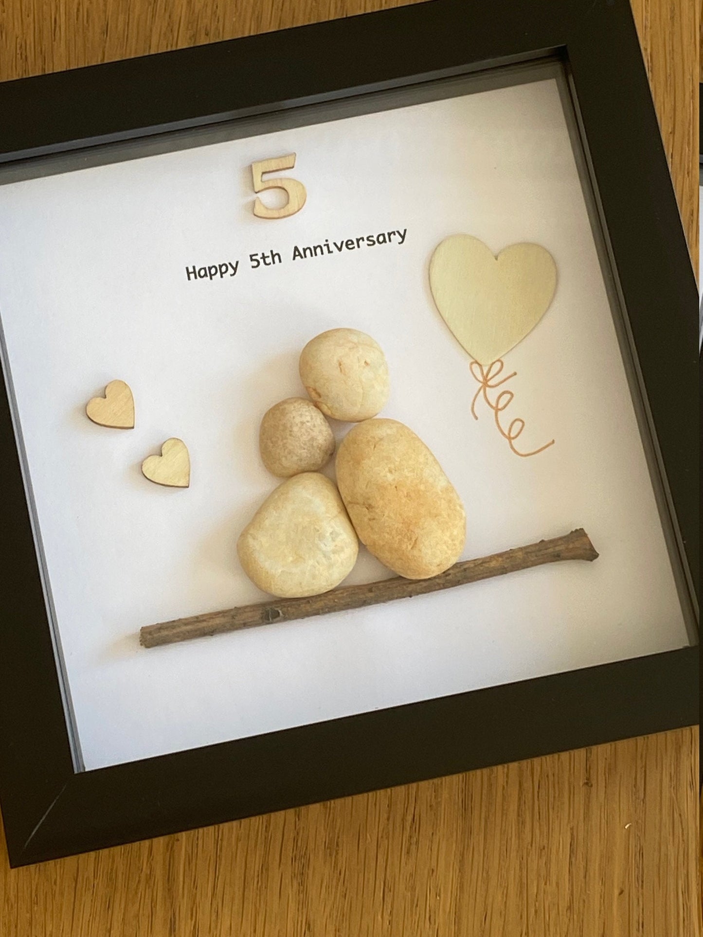 5th Wedding Anniversary Pebble Artwork Frame, Fifth Wedding Anniversary Gift, Wooden Wedding Gift,Personalised  Anniversary Frame