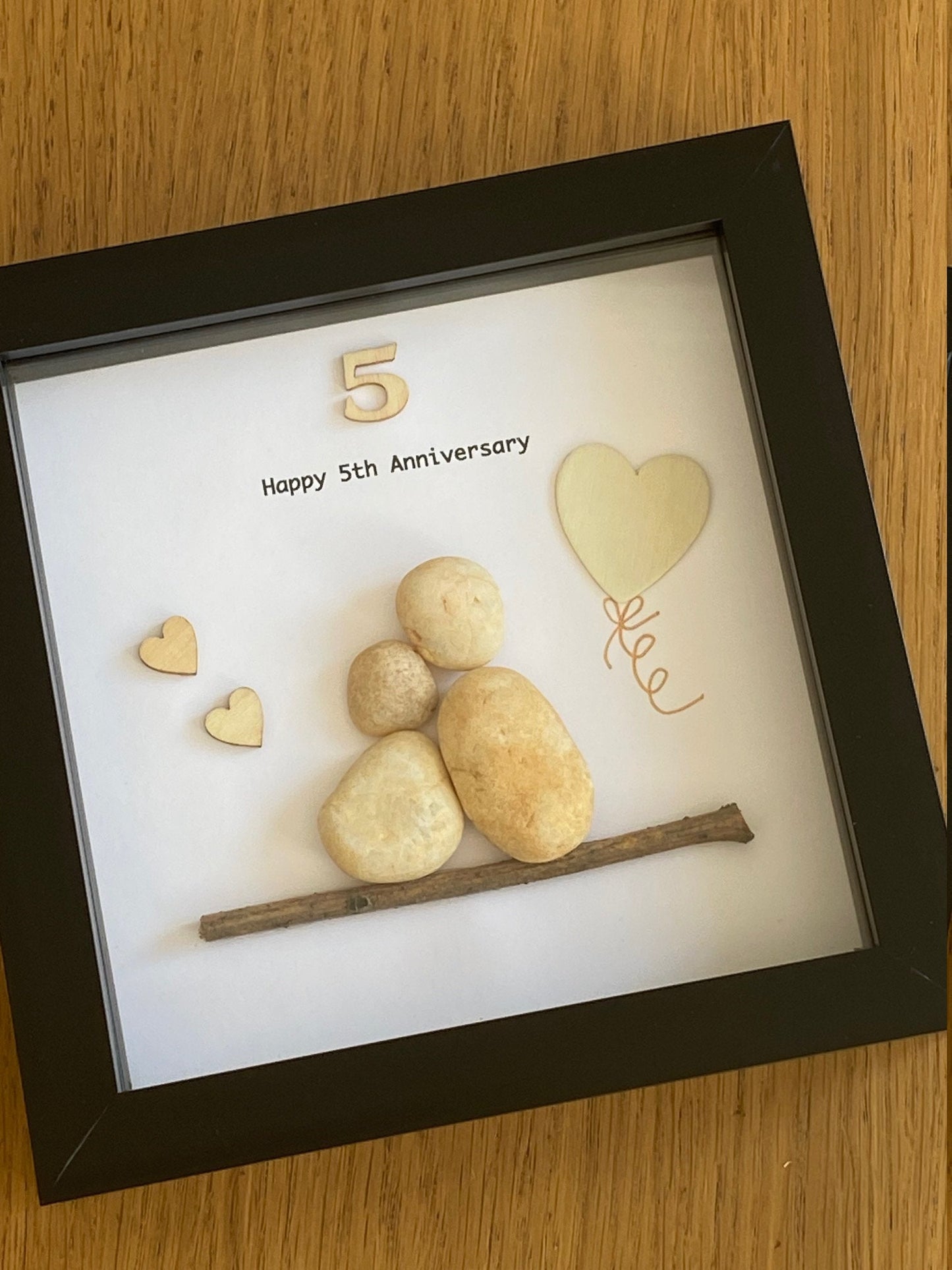 5th Wedding Anniversary Pebble Artwork Frame, Fifth Wedding Anniversary Gift, Wooden Wedding Gift,Personalised  Anniversary Frame