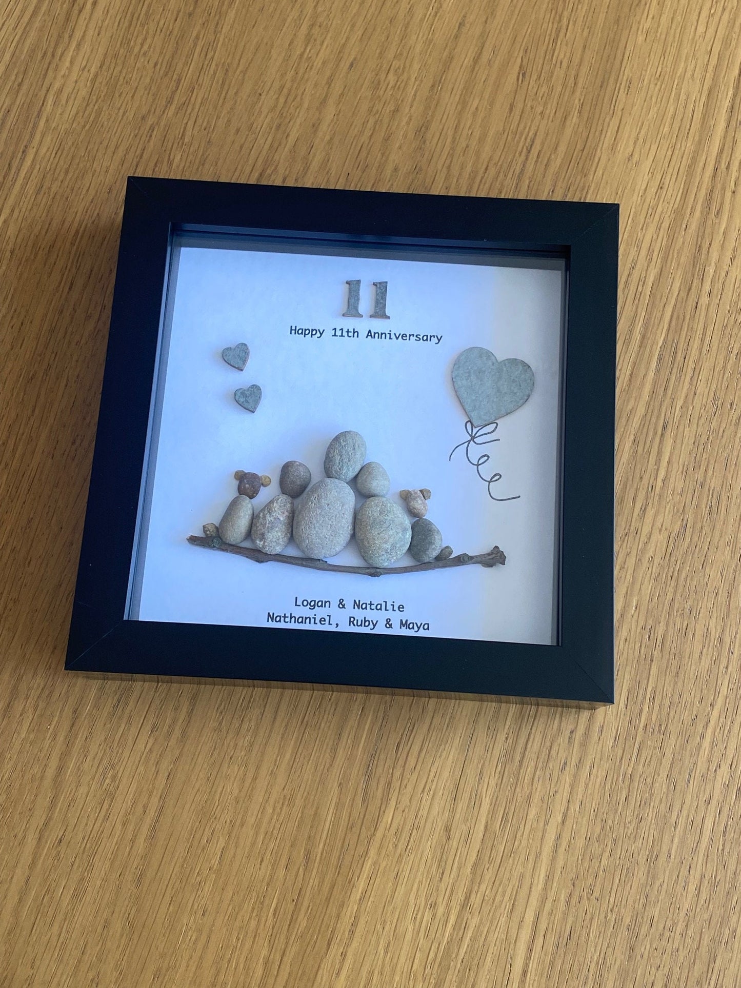 11th Wedding Anniversary Gift, Steel Anniversary Pebble Frame, Family Wedding Anniversary Gift, Handmade Pebble Artwork Frame