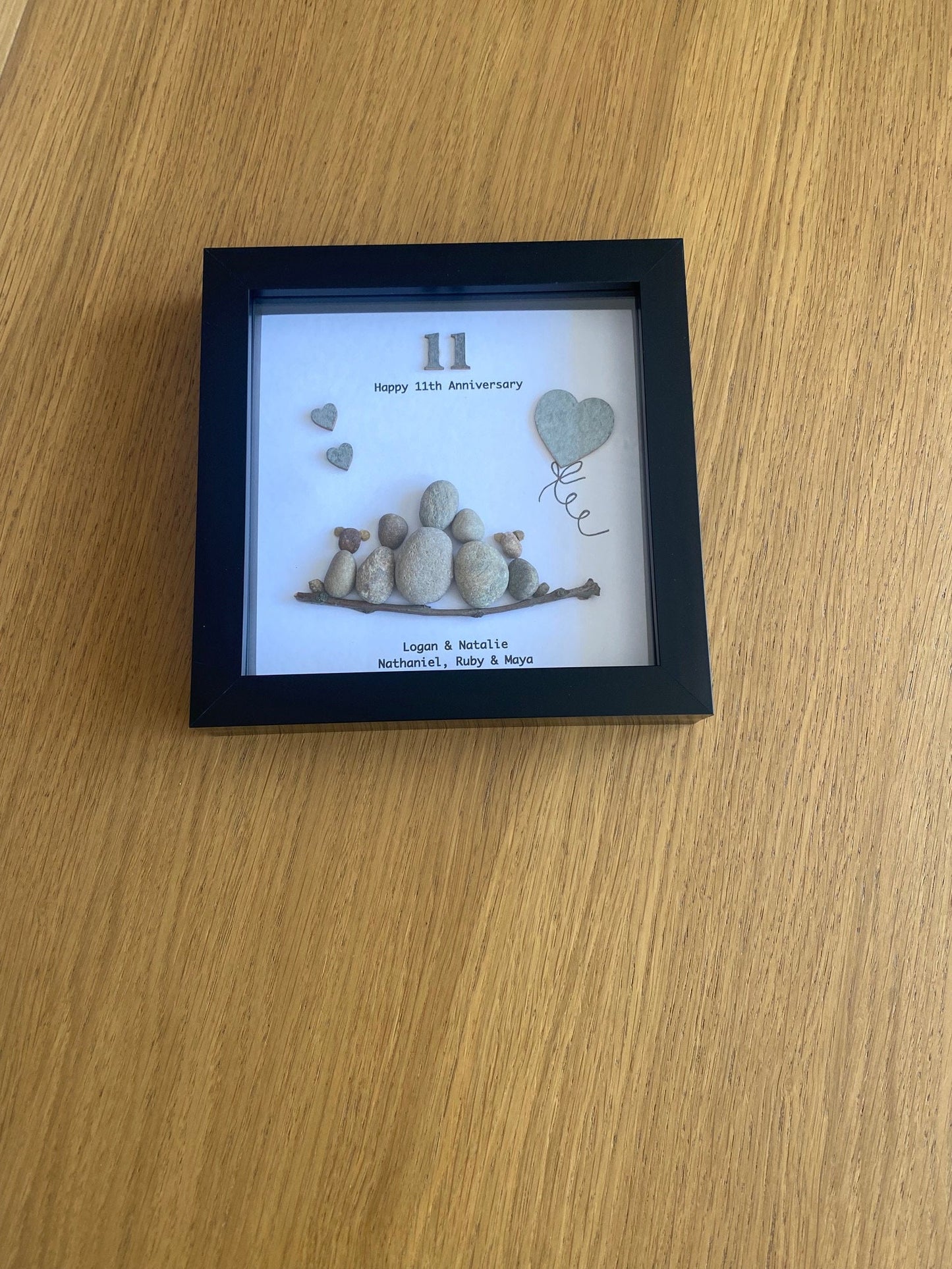 11th Wedding Anniversary Gift, Steel Anniversary Pebble Frame, Family Wedding Anniversary Gift, Handmade Pebble Artwork Frame