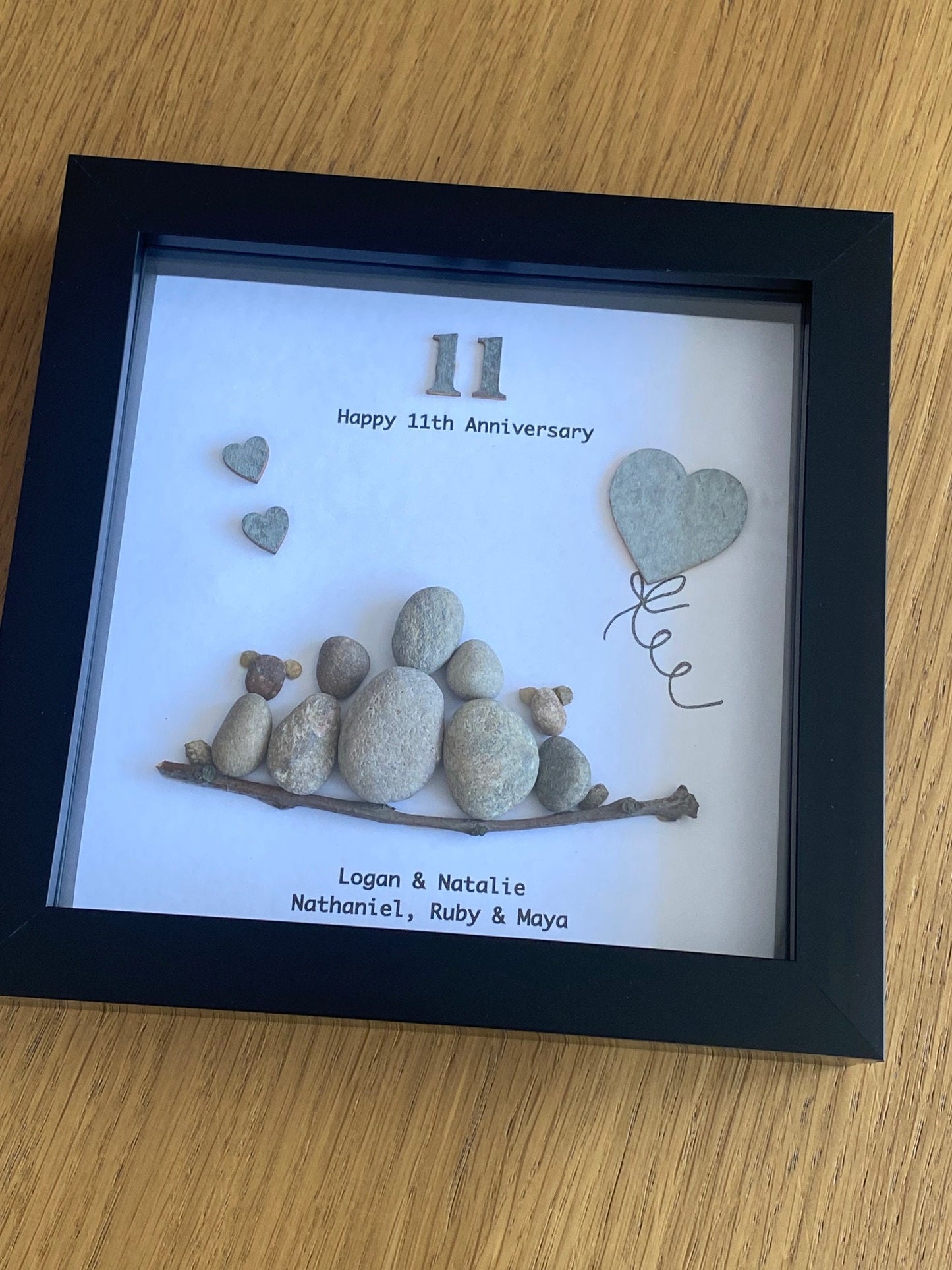 11th Wedding Anniversary Gift, Steel Anniversary Pebble Frame, Family Wedding Anniversary Gift, Handmade Pebble Artwork Frame