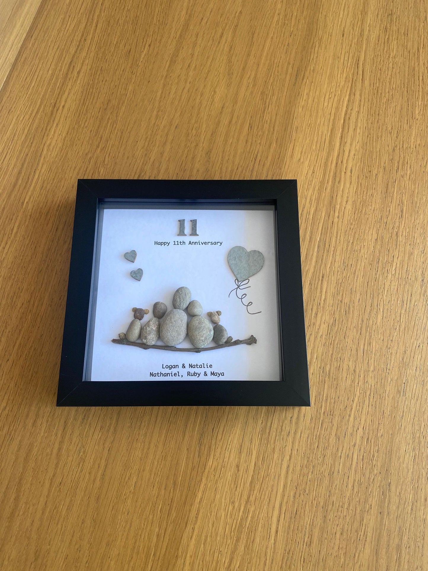11th Wedding Anniversary Gift, Steel Anniversary Pebble Frame, Family Wedding Anniversary Gift, Handmade Pebble Artwork Frame