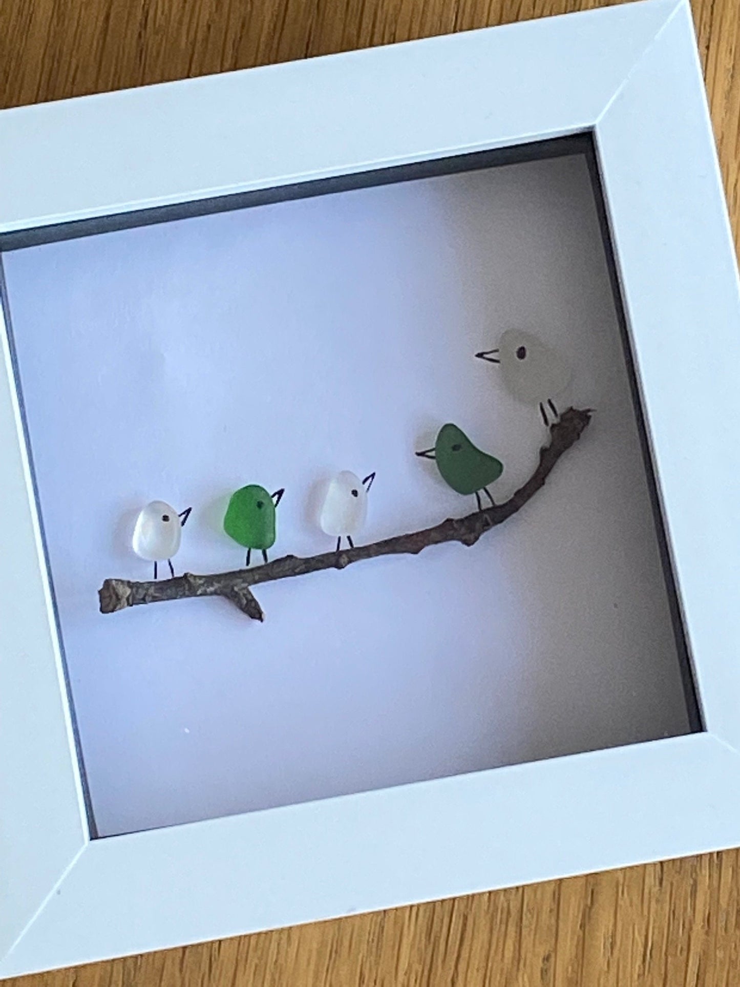 Birds Sea Glass Frame, Sea Glass Frame with Birds, Sea Glass Gift,