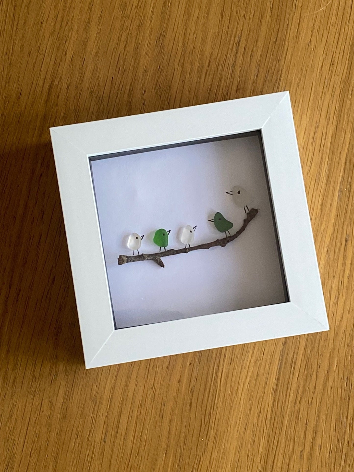 Birds Sea Glass Frame, Sea Glass Frame with Birds, Sea Glass Gift,