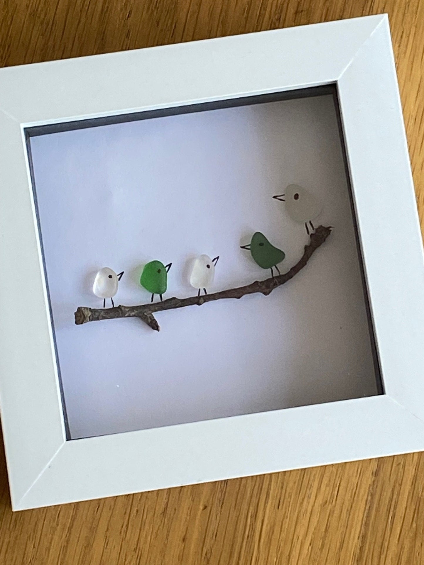 Birds Sea Glass Frame, Sea Glass Frame with Birds, Sea Glass Gift,