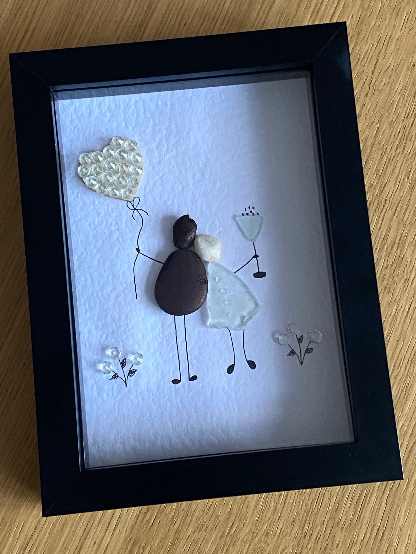 Diamond Anniversary Picture, 60th Wedding Anniversary Gift, Unique Wedding Anniversary Picture, Pebble and Glass Picture