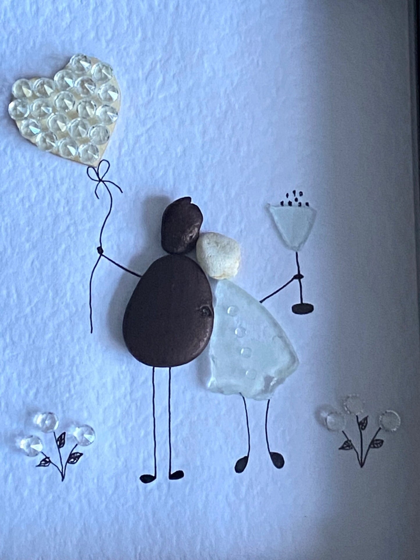 Diamond Anniversary Picture, 60th Wedding Anniversary Gift, Unique Wedding Anniversary Picture, Pebble and Glass Picture