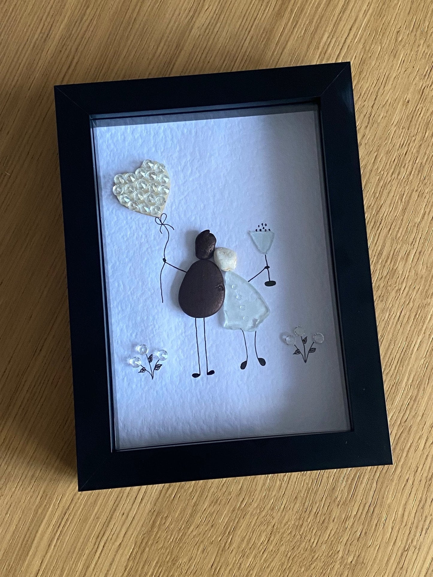 Diamond Anniversary Picture, 60th Wedding Anniversary Gift, Unique Wedding Anniversary Picture, Pebble and Glass Picture