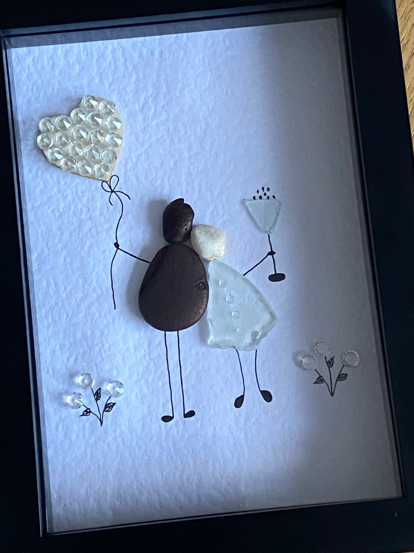 Diamond Anniversary Picture, 60th Wedding Anniversary Gift, Unique Wedding Anniversary Picture, Pebble and Glass Picture