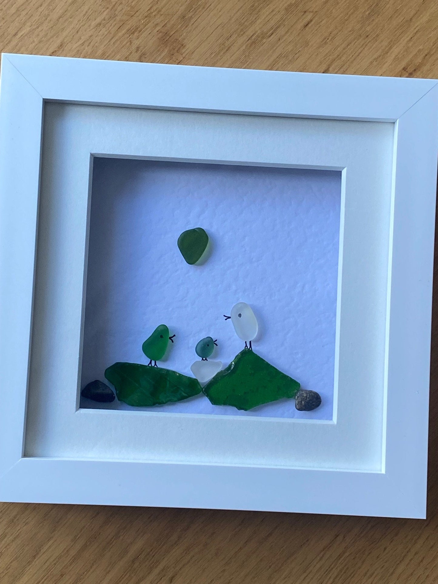 Sea Glass Birds Picture, Personalised Sea Glass Birds Gift, Family of Three Sea Glass Picture, Unique Birthday Gift