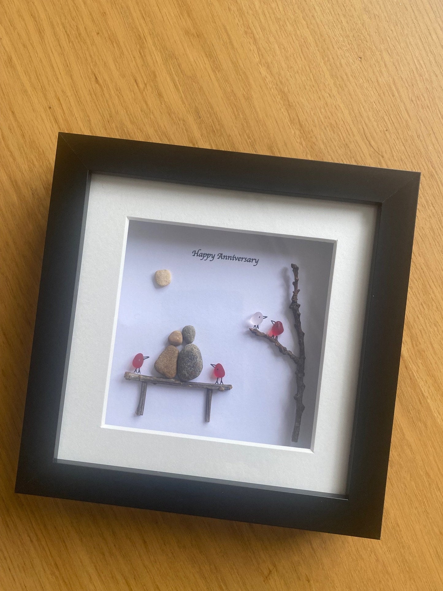 Anniversary Pebble and Sea Glass Picture, Wedding Anniversary Gift, Personalised Wedding Picture, Gifts for Her, Gifts for Him,