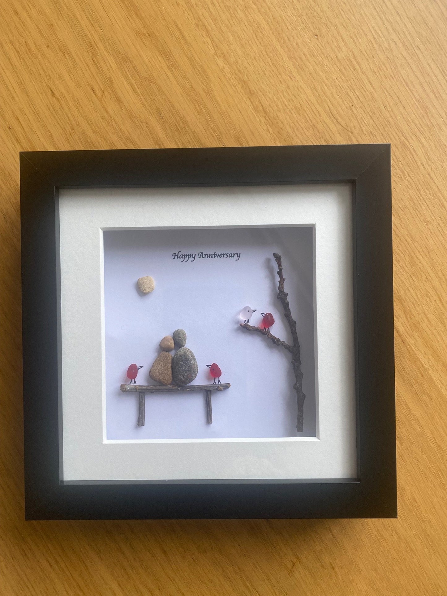 Anniversary Pebble and Sea Glass Picture, Wedding Anniversary Gift, Personalised Wedding Picture, Gifts for Her, Gifts for Him,