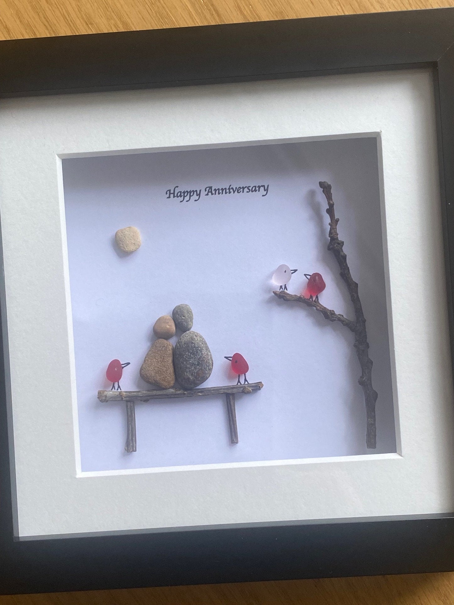 Anniversary Pebble and Sea Glass Picture, Wedding Anniversary Gift, Personalised Wedding Picture, Gifts for Her, Gifts for Him,