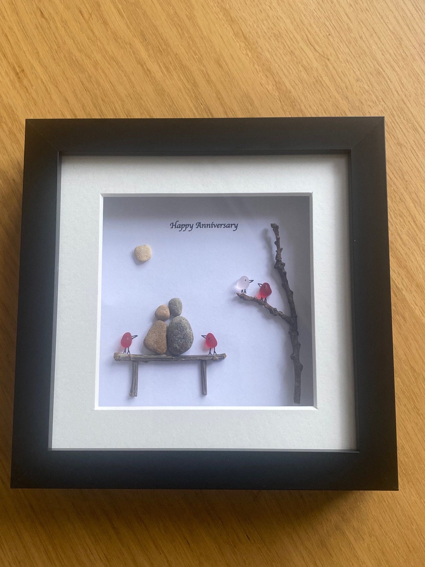 Anniversary Pebble and Sea Glass Picture, Wedding Anniversary Gift, Personalised Wedding Picture, Gifts for Her, Gifts for Him,