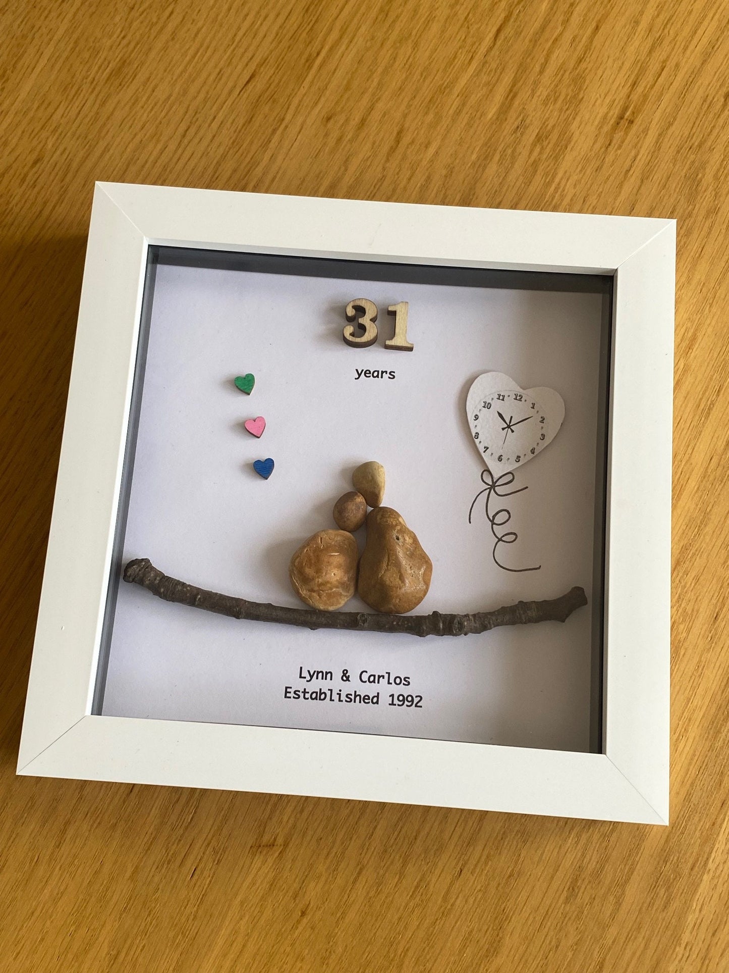 31st Wedding Anniversary Gift, Timepiece Pebble Picture, Personalised Wedding Gift, Pebble Picture for 31 years of marriage, Gift for Couple